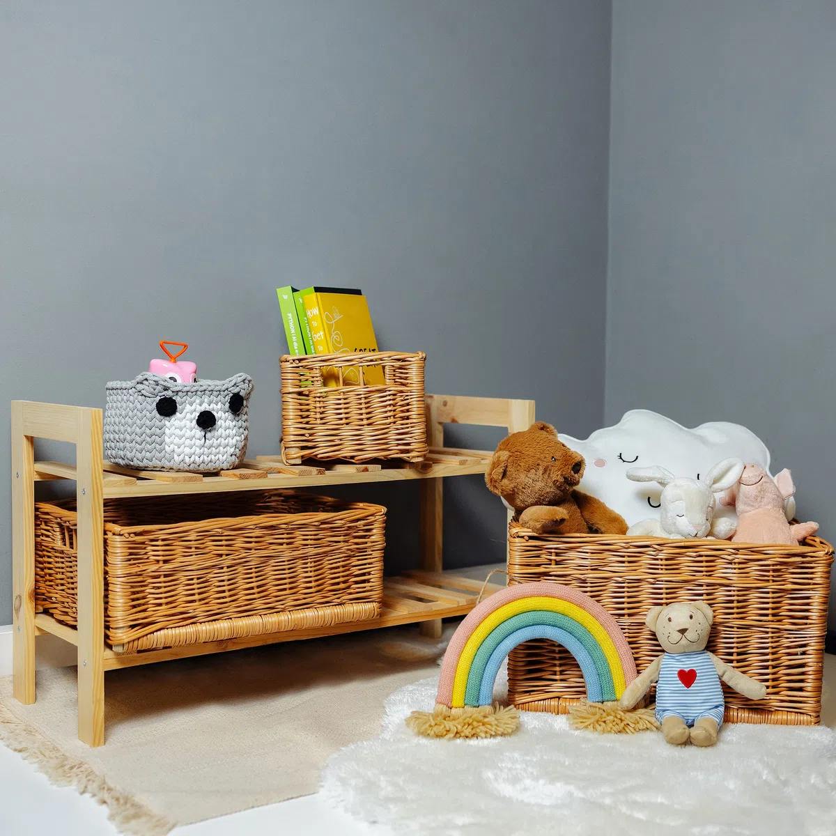 Creative Home Cesto Vimini 40x30x24 +/-2cm | Cestino Portaoggetti in Vimini Naturale con Maniglie | Cestini Salvaspazio, Rettangolare, Intrecciato a Mano | per Documenti Giocattoli, Contenitori Bagno