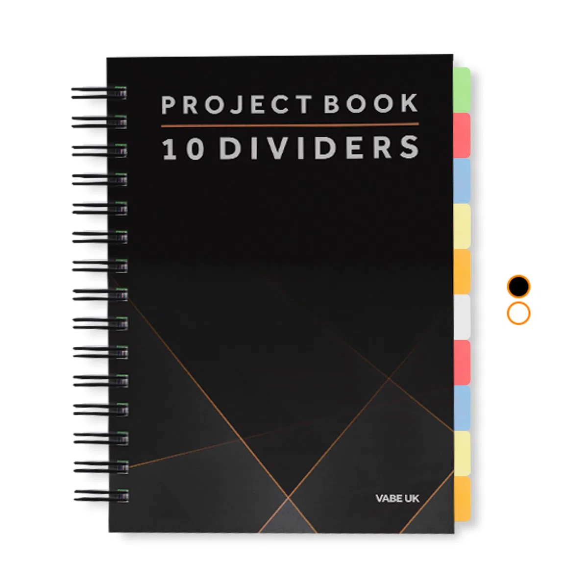 VABE UK Taccuino A5 traslucido con 10 divisori estesi, 300 pagine (150 fogli), quaderno a righe 100 g/m², copertina spessa laminata opaca, blocco note A5, quaderno per progetti A5 (1, nero)
