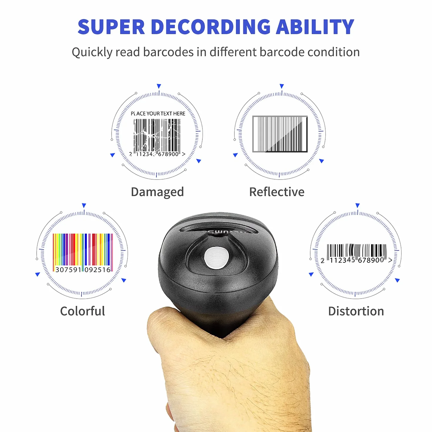 NetumScan Lettore Codici a Barre - Barcode Scanner Wireless Senza Fili 2.4Ghz USB 1D, Compatibile con PC, Legge Codici Riviste Giornali, Supporto Incluso NSL6S