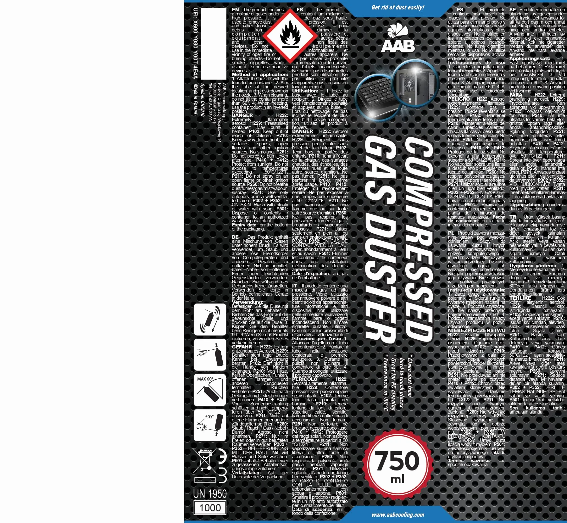 2x AABCOOLING Bomboletta d'Aria Compressa 750ml per Pulire Accessori PC, Tastiera, Stampanti, Televisioni, Fotocamere, Spray Contatti con Tubo di Estensione, Rimozione di Polvere