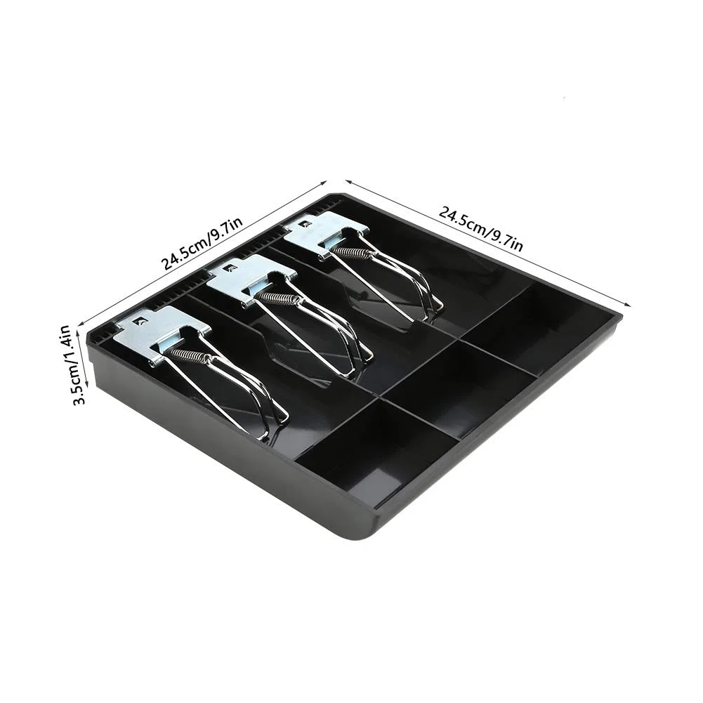 Cassetto per registratore di denaro contante Cassetto inserto sostitutivo Scatola portaoggetti per cassiere in ABS 3 banconote 3 monete con clip in metallo per supermercato Hotel(Nero)