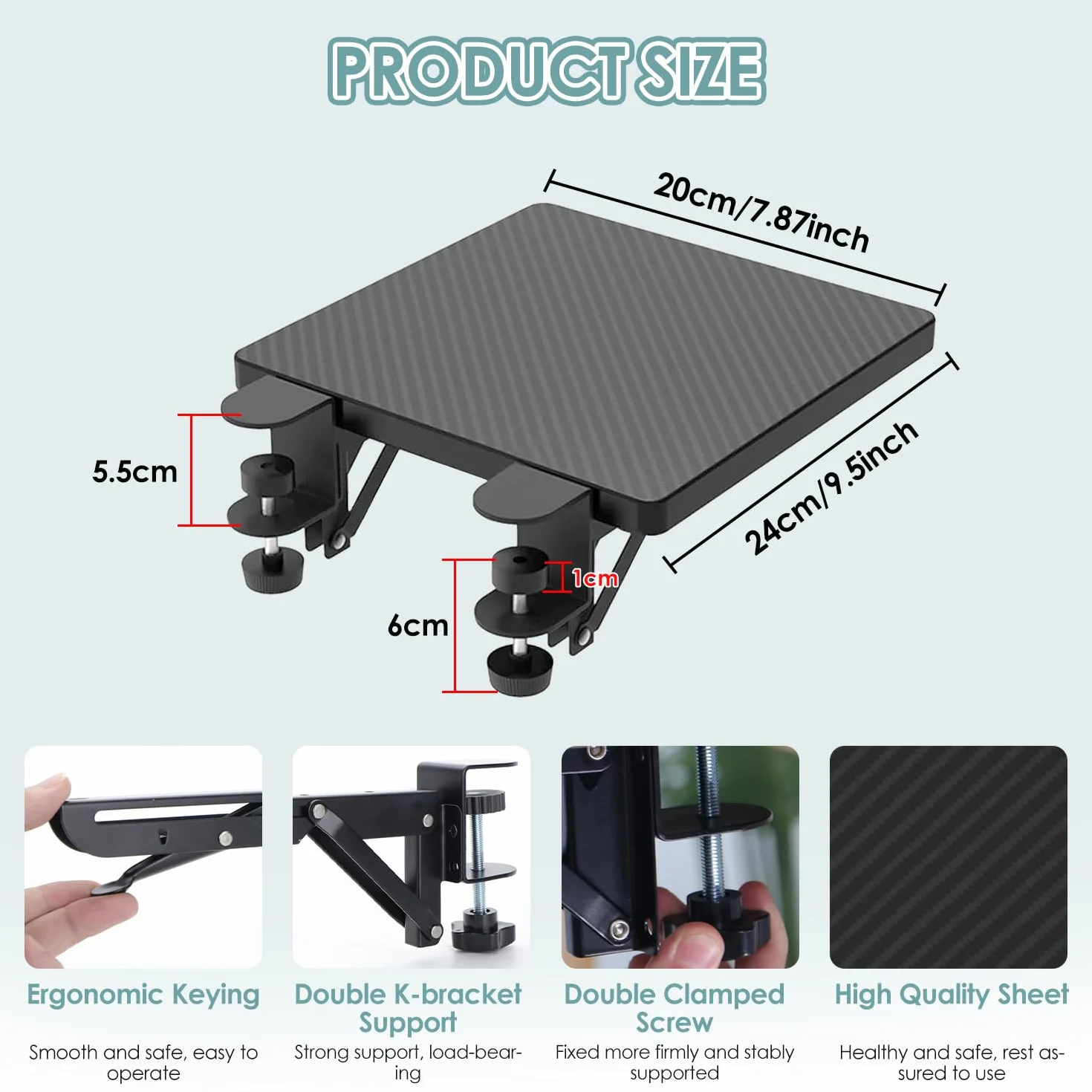 Supporto per Bracciolo per Computer, 90° Pieghevole Prolunga Ergonomica per Scrivania Supporto per Tavolo Quadrato Rilassa i Muscoli delle Spalle per Casa e Ufficio, Nero(20×24cm)
