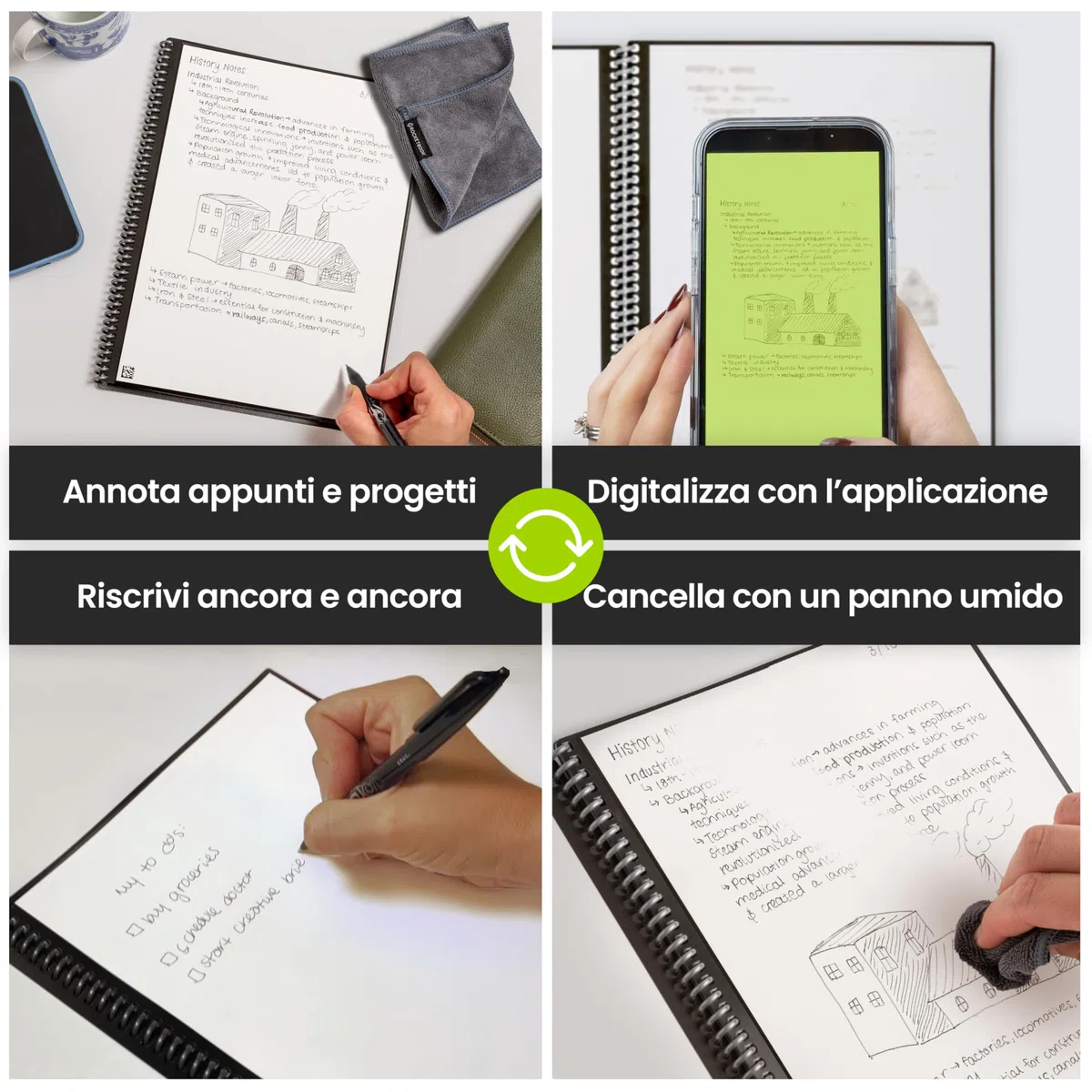 Rocketbook Core Quaderno a Spirale Riutilizzabile, Formato Letter 21 cm x 29,7 cm, Nero - Pagine Puntinate, Connessione App, Copertina Resistente, Ideale per Scuola, Lavoro e Progetti Creativ