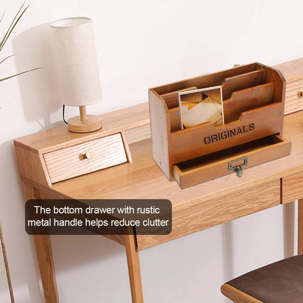Portadocumenti da parete – Porta documenti in legno, organizer per ufficio e lettere | Supporto a parete con 3 scomparti e cassetto per studio, camera da letto, soggiorno