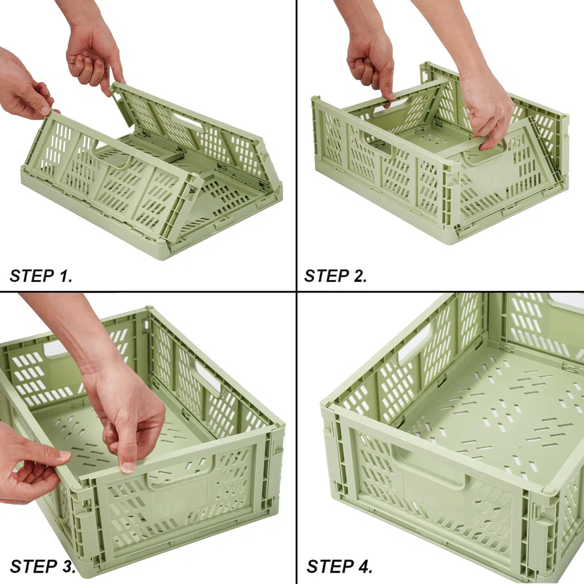 Cestini portaoggetti in plastica, confezione da 4, pieghevoli, cassetto, organizer impilabile, da scrivania, contenitore pieghevole, contenitore per alimenti, frutta, libri, giocattoli, casa,