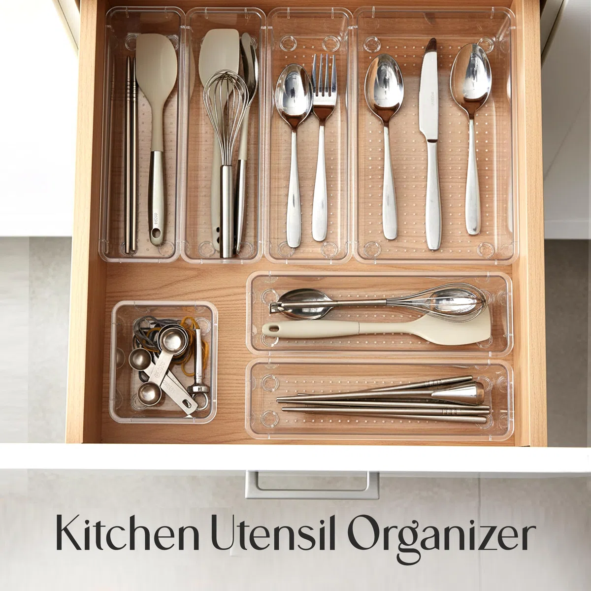 Kichly Confezione da 25 organizer per cassetti in plastica trasparente, per bagno, ufficio, cucina, camera da letto, trucco, scrivania, ecc