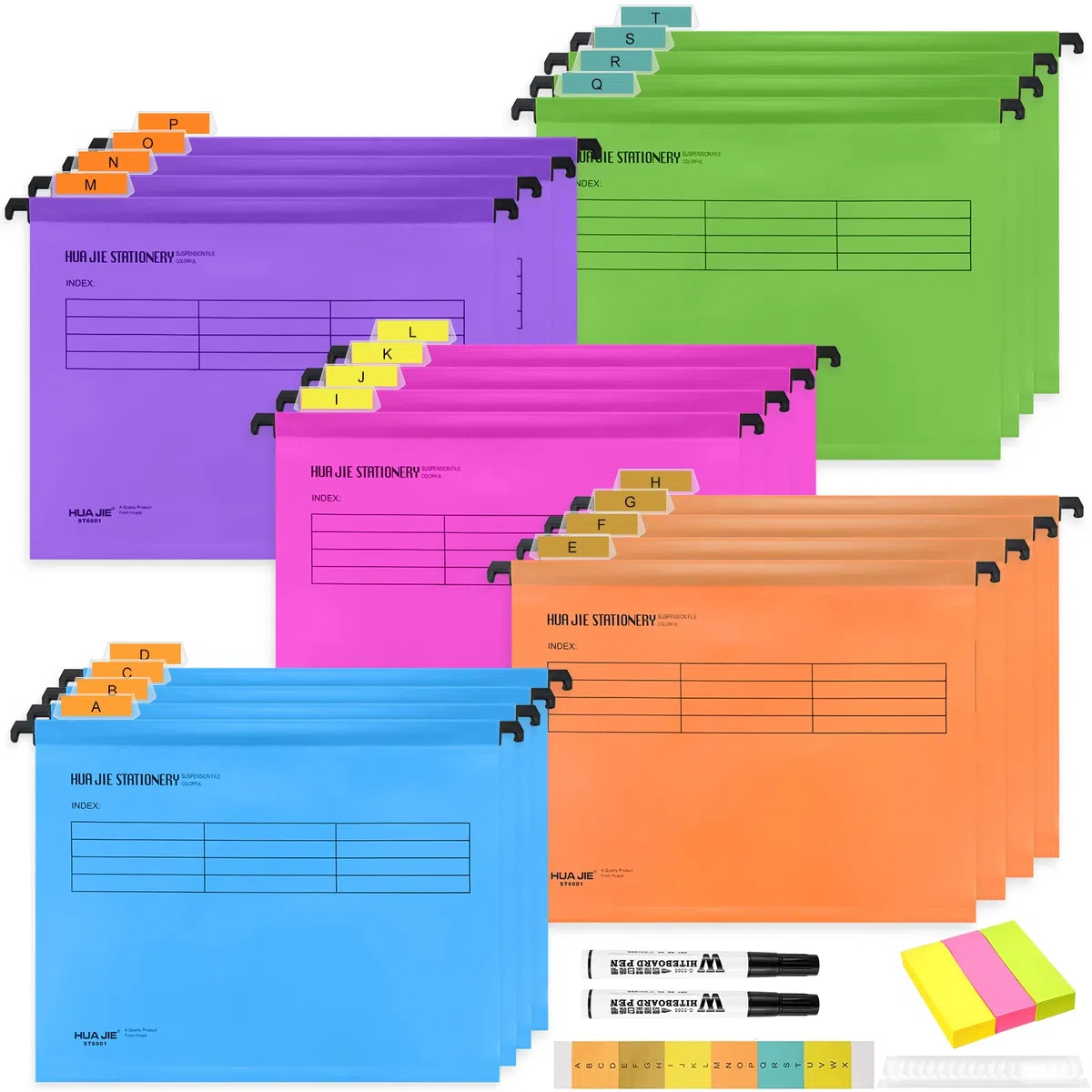 Cartelle Sospese (confezione da 20, 5 colori), Cartelle Sospese in Plastica con Linguette e Inserti per Etichette con Lettere, per Schedario, Organizzazione di File