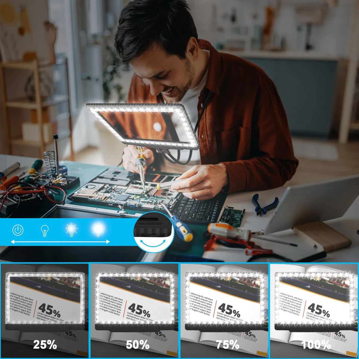 Lente d'ingrandimento 5X a mani libere con luce 43 LED ultra luminosi, lente d'ingrandimento grande per lettura, lente d'ingrandimento flessibile a collo d'oca per riparazione collo usura cucito