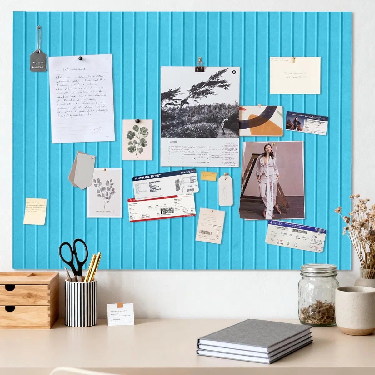 Bacheca Grande Autoadesiva 90x120 cm, Bacheca Autoadesiva in Sughero, Bacheca Decorativa in Feltro, Fototela Pieghevole, Memoboard Vision Board