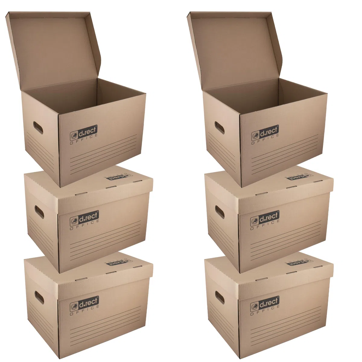 D.RECT KEEP.IT Scatola di Raccolta 2120 Set da 6 – Contenitori Archivio HD 420 g/m² Impilabili con Coperchio Integrato – Per Raccoglitori e Scatole Archivio – Cartone Alcalino a 3 Strati