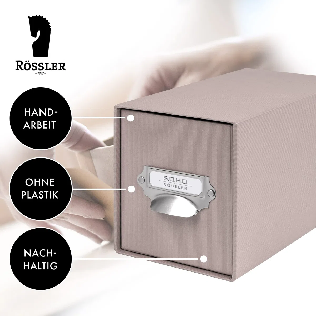 Rössler Papier 1327452490 - S.O.H.O. Cassetto porta CD, con etichetta inseribile e maniglia, color tortora, 1 pezzo
