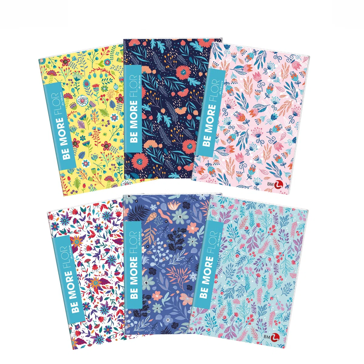BM BeMore FLOR Maxi quaderni a quadretti 4mm in formato A4 senza margine – Set da 10 pezzi con copertine floreali con glitter – 96 pagine, carta da 100g, ideali per scuole medie e superiori