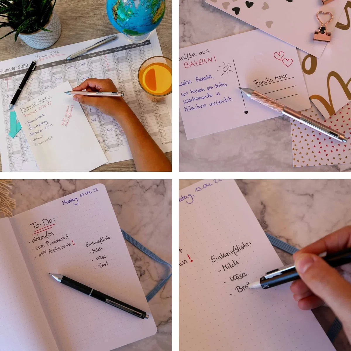 ONLINE Multipen 4-in-1 Oro Rosa | Penna multifunzione a sfera e matita in metallo | 3 cartucce per penna a sfera in blu, nero, rosso, 1 cartuccia per matita | incluso gomma da cancellare, in