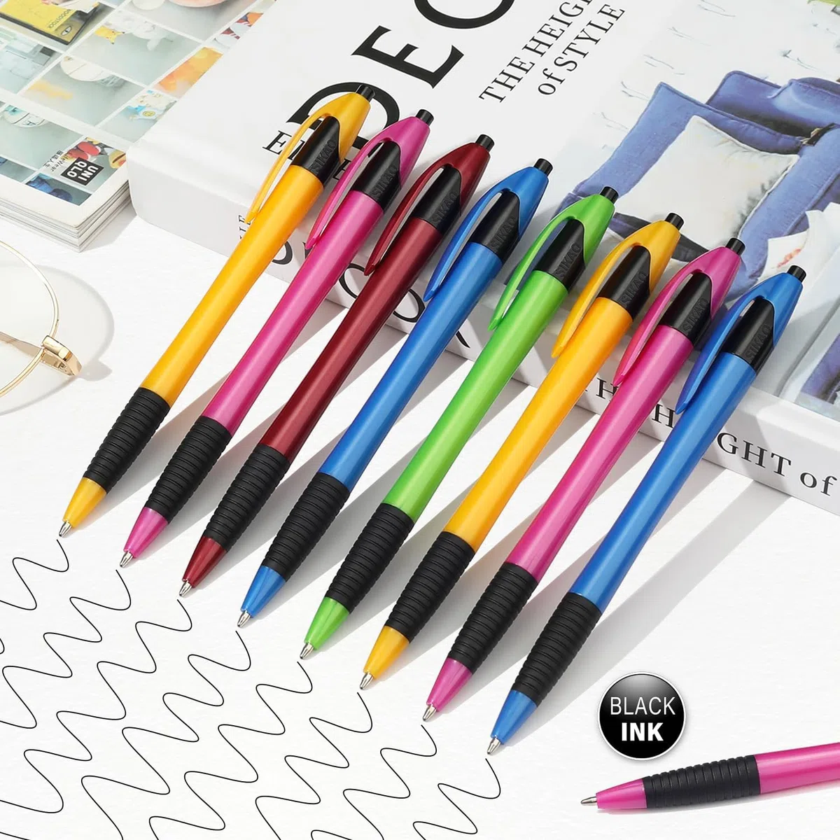Penne, 60 Pezzi Gripped Slimster Penne Nere, Penne a scatto Punto Medio 1.0mm, Penne a Sfera con Scrittura Fluida per Scuola e Ufficio (Inchiostro Nero)