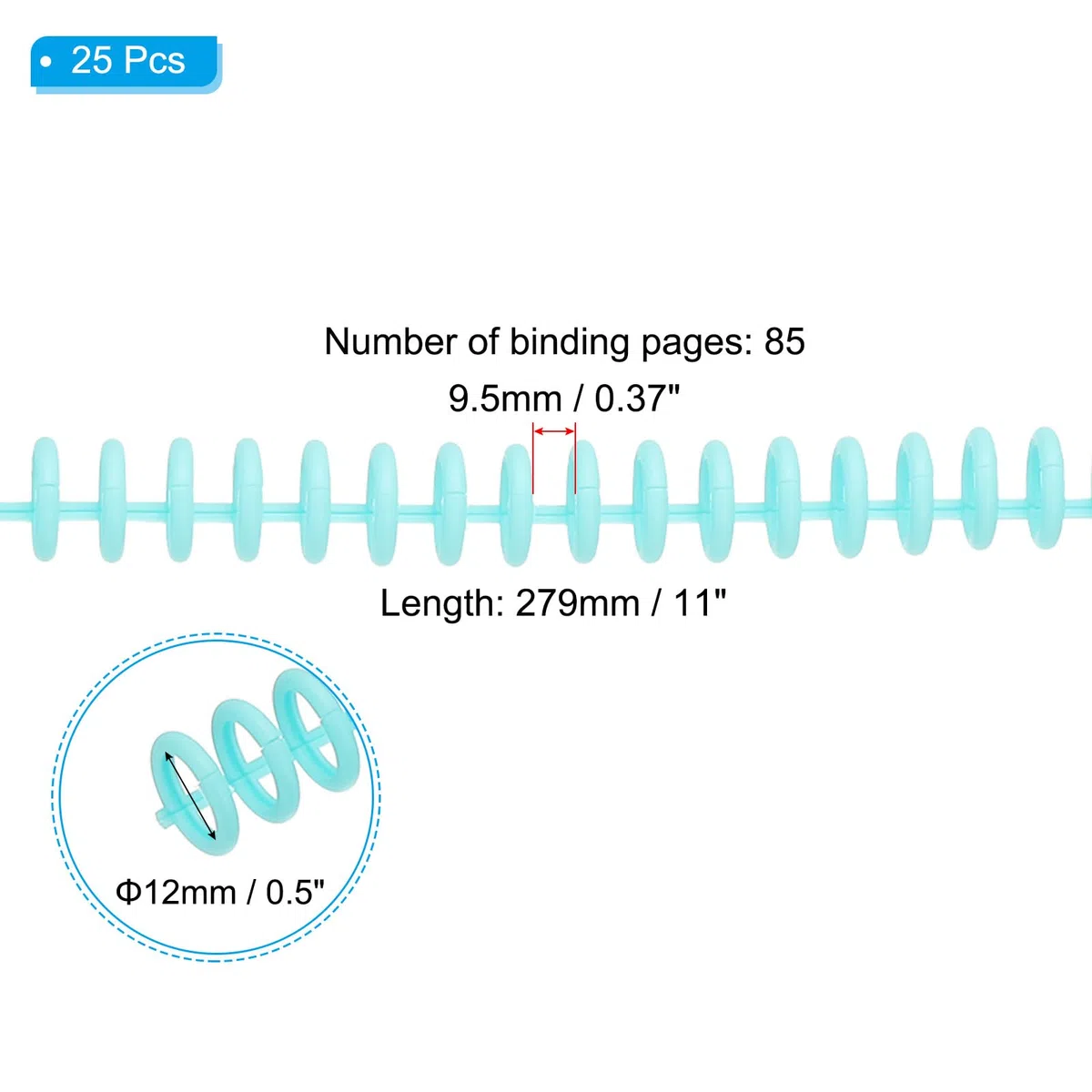 PATIKIL Spirali per Rilegatura Plastica da 12mm (1/2"), 25Pz Spirale per Rilegatura a Spirale Capacità 85 Fogli 3:1 Passo Spirali Legatura per Rilegare Fogli Carta, Coral Blue