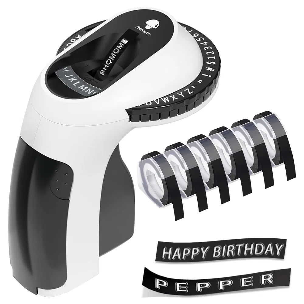 Foreverup Etichettatrice a Rilievo, 3D Etichettatrice Etichette Adesive,Etichettatrice per goffratura con 6 Nastri per Etichette, Comoda per Utile Casa Ufficio Cucina(Nero)