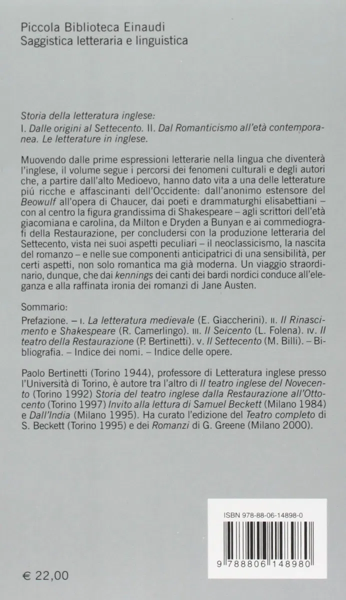 Storia della letteratura inglese. Dalle origini al Settecento (Vol. 1)