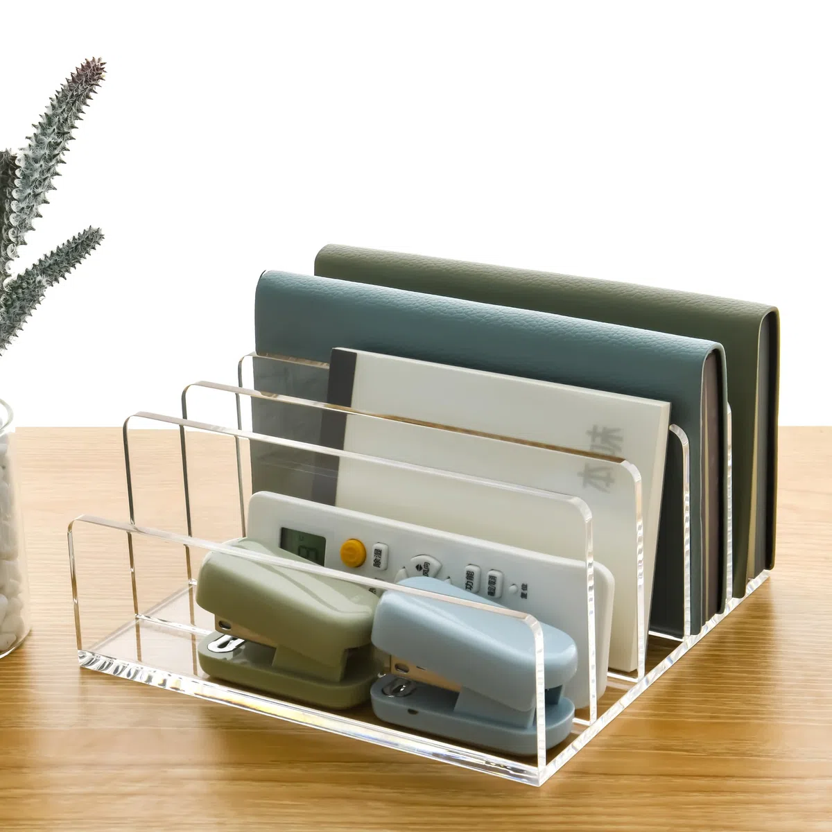 Porta lettere in acrilico - 5 scomparti, trasparente e facile da pulire, organizer da scrivania/sistema di archiviazione per ufficio, famiglia, home office, scuola, A: 17,5 x 17 x 8 cm