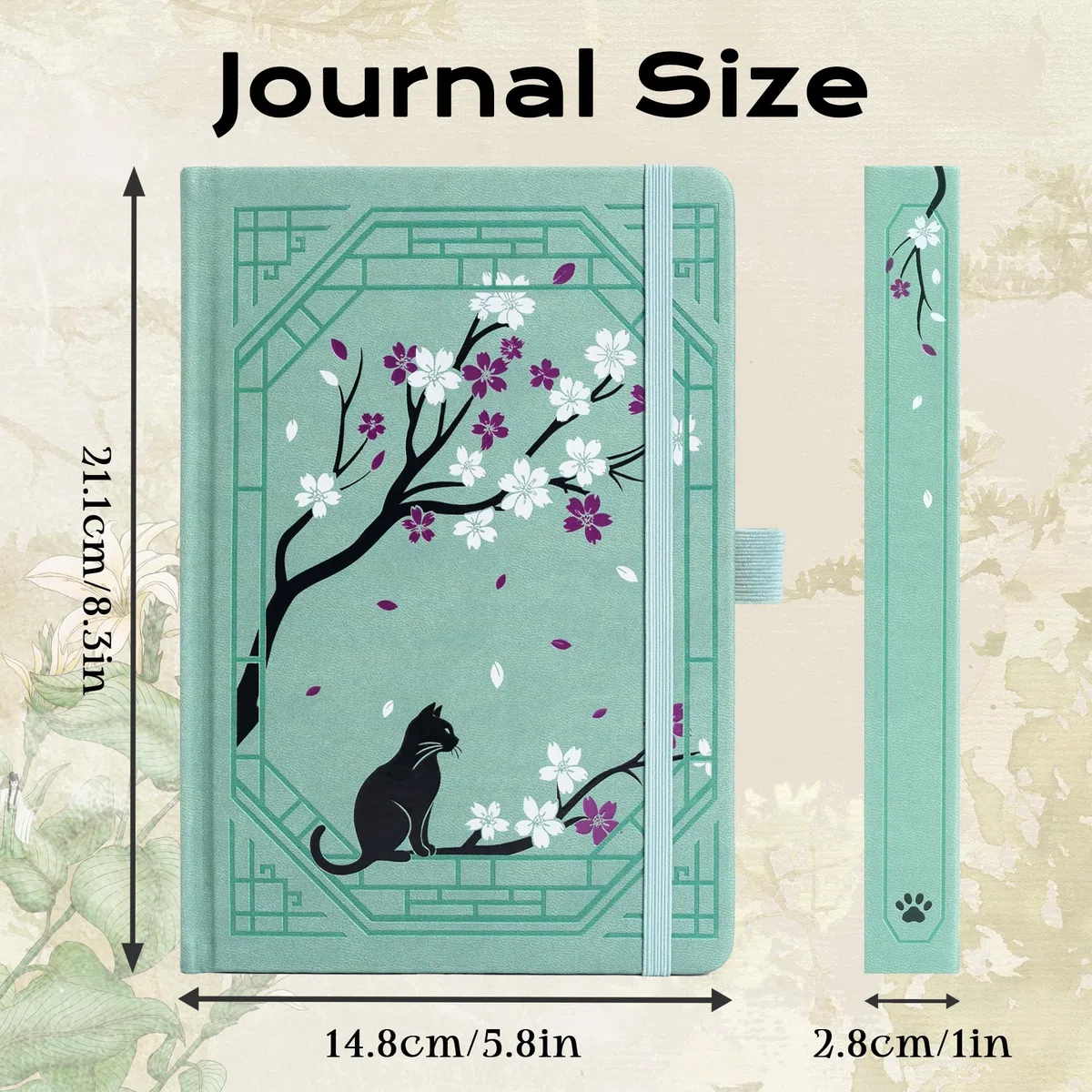 TIEFOSSI A5 Diario a Righe, Diario Carino con Gatti per Donne e Ragazze, Quaderno a Righe con Grazioso Motivo Sakura, Quaderno Estetico per Scrivere, Tenere un Journal e Disegnare, Bordi Dorati