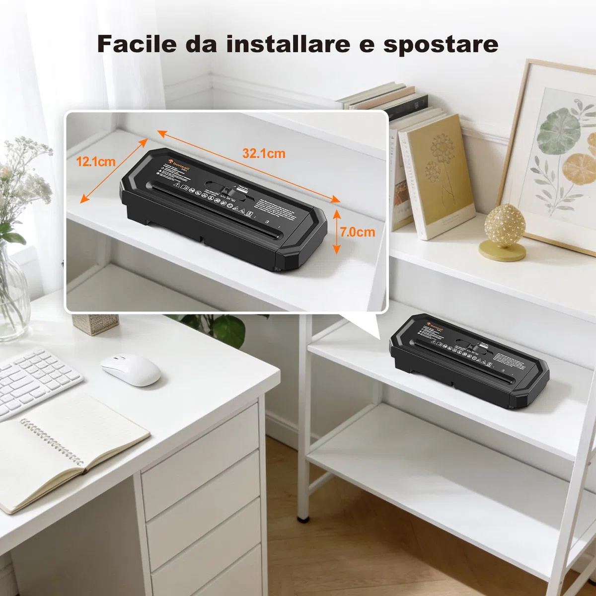Bonsaii Tritadocumenti da 6 fogli, compatto per ufficio domestico; tritura carte di credito a strisce, P-2, design portatile con manico estendibile, S125-A