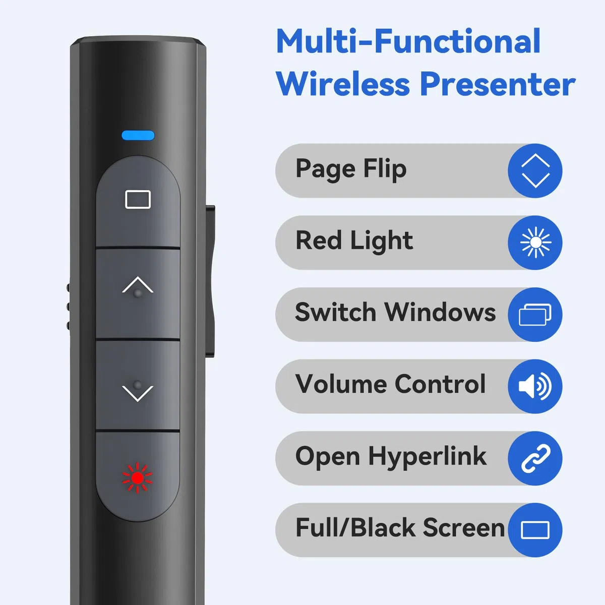 Puntatore Presenter Wireless per Presentazioni, Telecomando Senza Fili PowerPoint a 2.4GHz, Wireless Presenter Penna Clicker per Slide su Computer, adatto a PPT, Prezi - Batterie non incluse