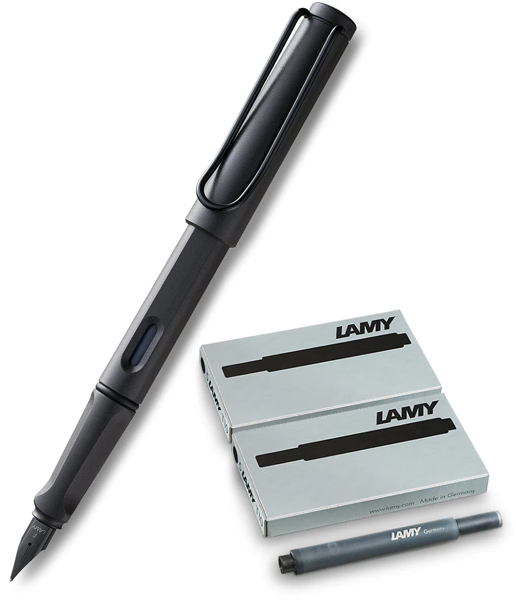Lamy “Safari” Umbra - Penna stilografica, pennino fine, colore bianco, con 10 cartucce di inchiostro nero, in