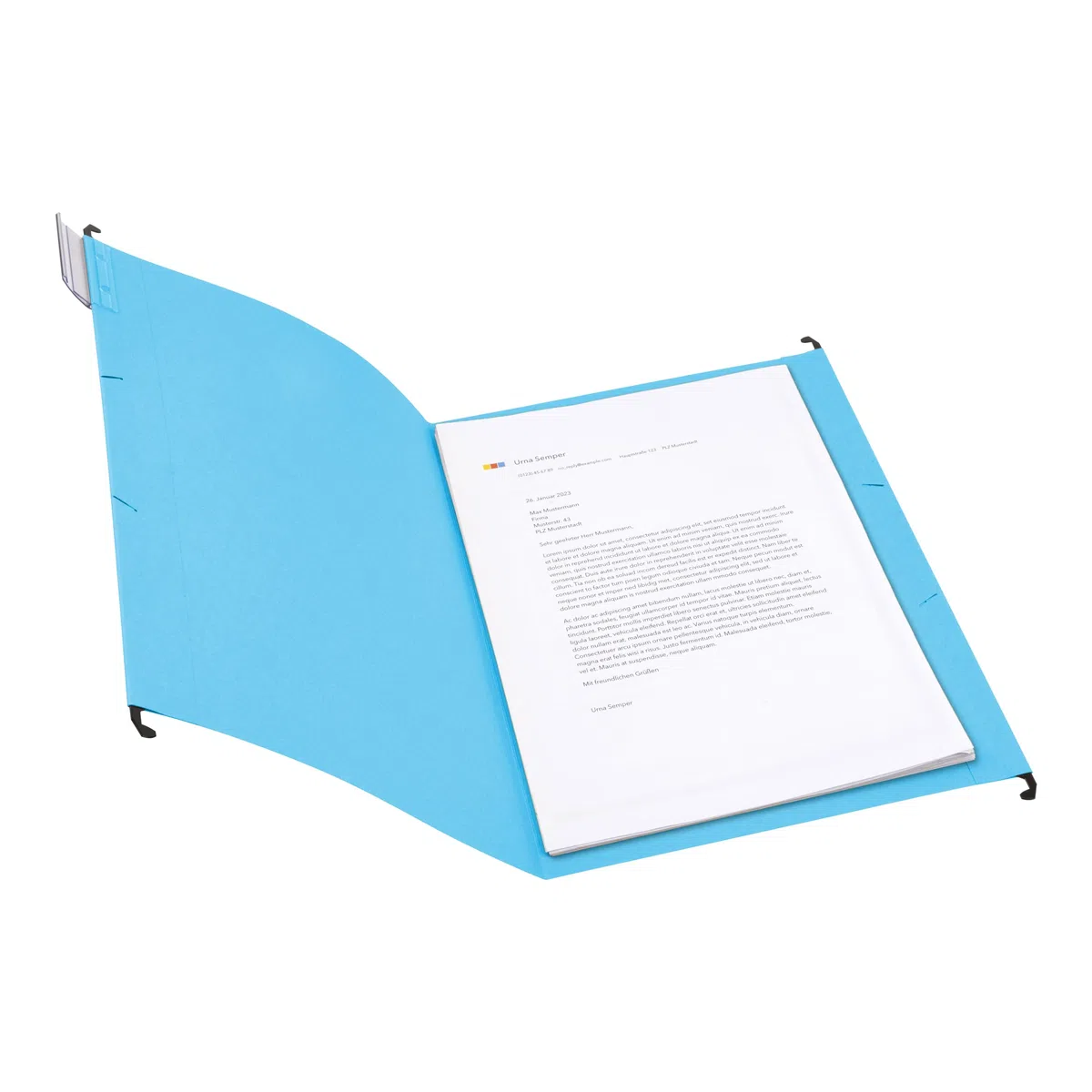 25 cartelle sospese blu per formato A4, cartelline sospese, aperte lateralmente, con cavalieri a tutto schermo