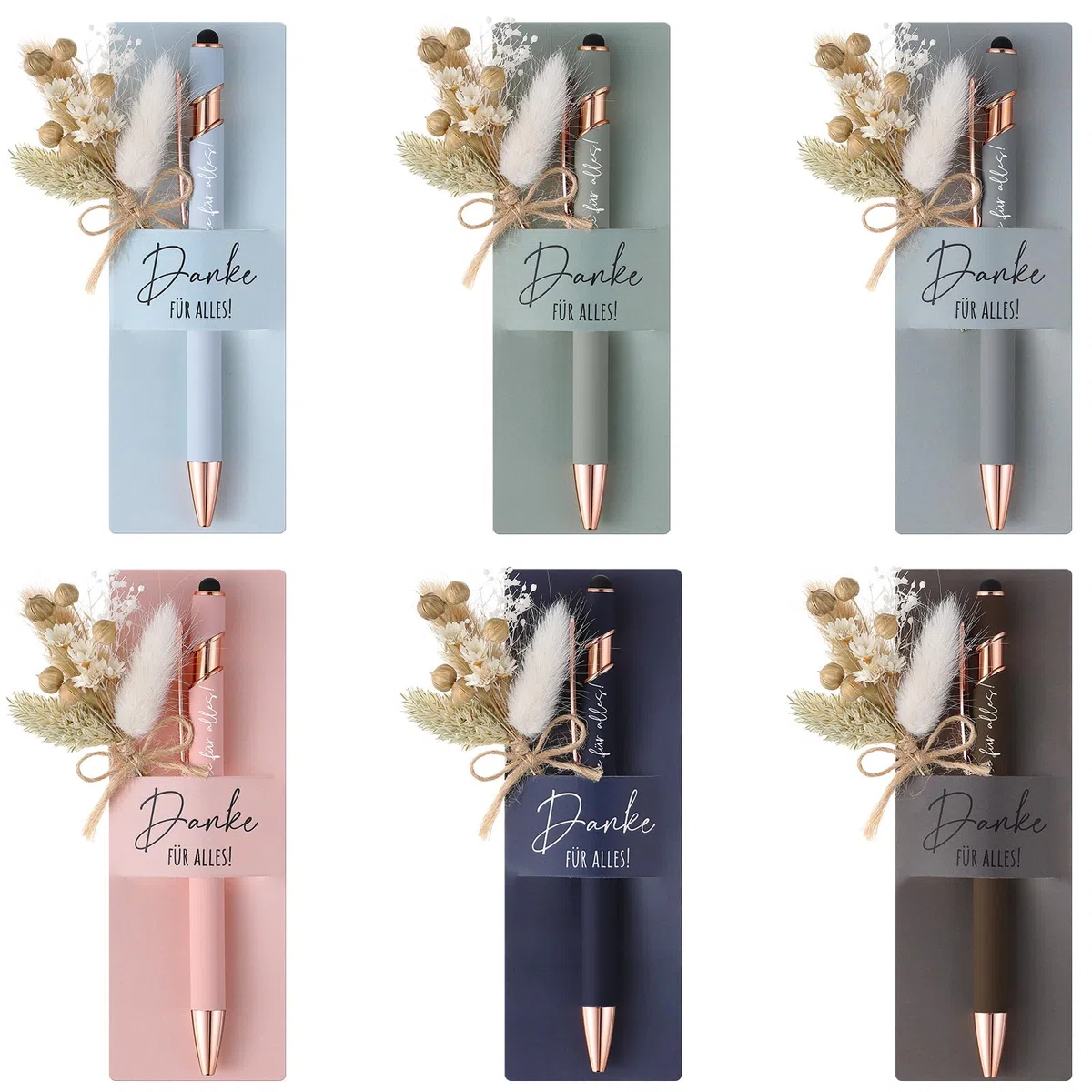 Hestya 6 Sets Grazie di Tutto, Regali per Colleghi Insegnanti Include Penna a Sfera Touchscreen con Incisione Bouquet di Fiori Veri Secchi Portapenne per Regalo di Addio