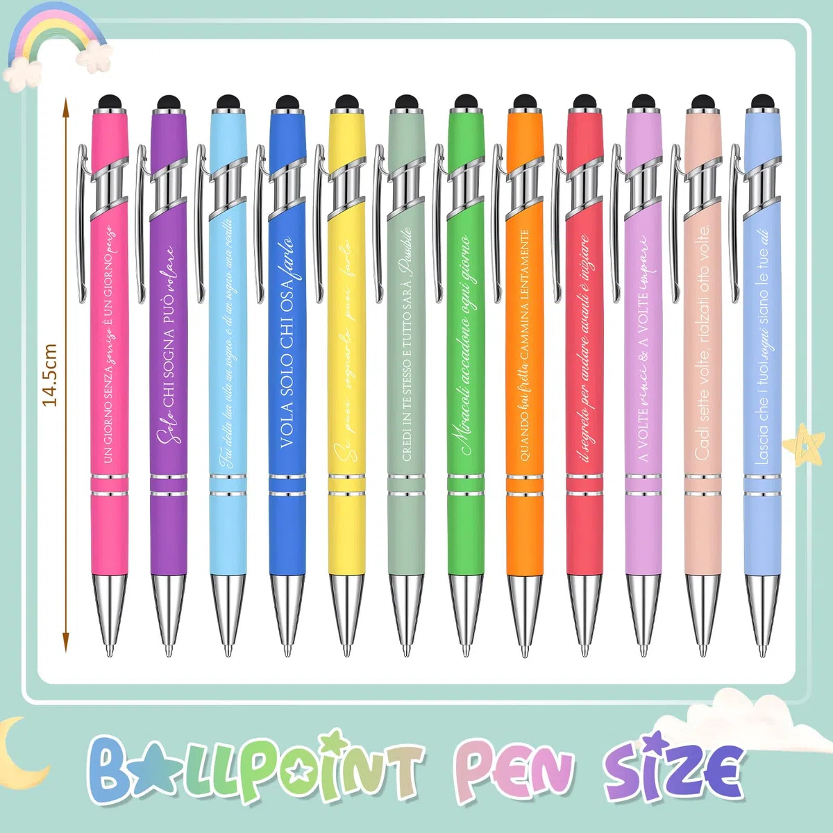 Sinmoe 24 Pezzi Penne a Sfera Ispiratrici Penne Retrattile con Citazioni Motivazionali in Metallo 2 in 1 Penna Touch Screen Penne Stilo con Inchiostro Nero Regalo per Natale Laurea Collega Amico