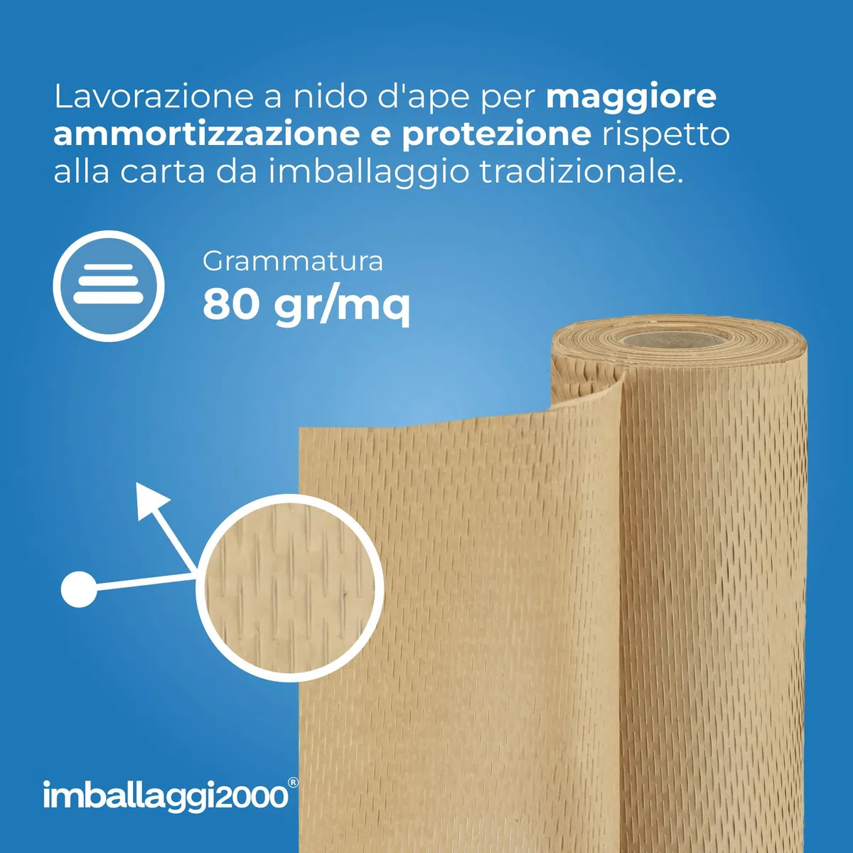 IMBALLAGGI 2000 - Carta Imballaggio a Nido d'Ape 3D 50Mx40 cm Altezza, 1 Pezzo, Rotolo Carta Alveolare per Alternativa Eco al Pluriball Imballaggio per Spedizioni a Bolle, Protezione Oggetti e Regali