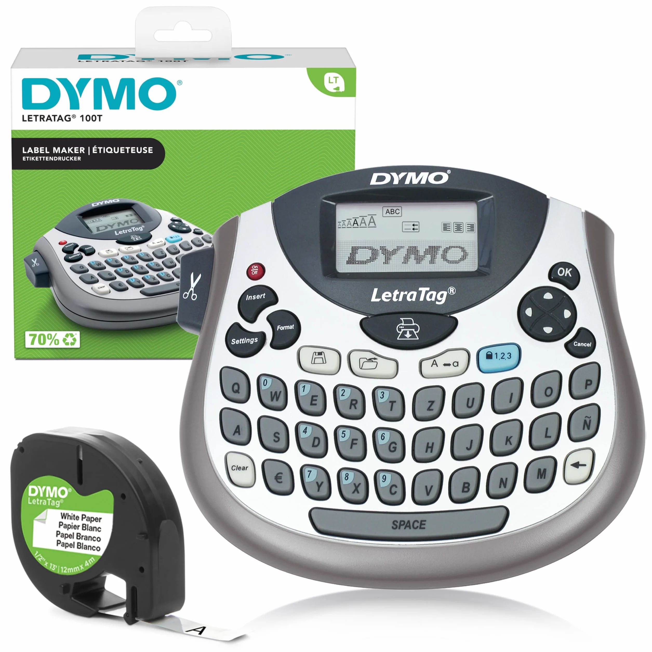 DYMO LetraTag LT-100T etichettatrice portatile con tastiera QWERTZ | argento, ideale per l'ufficio o la casa