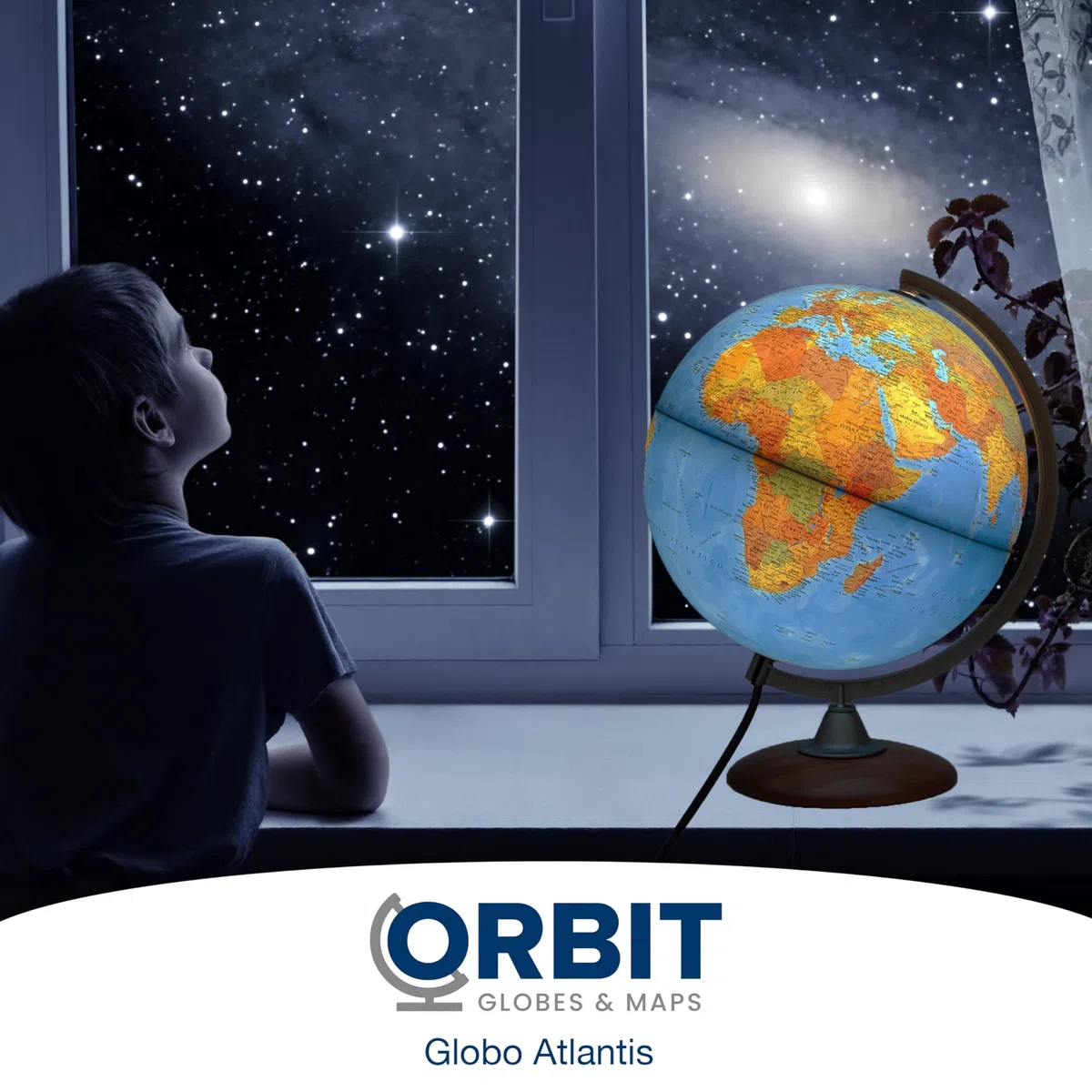 ORBIT GLOBES & MAPS Globo Luminoso, mappamondo, cartografia a Doppia Effetto, Fisica e Politica, Italiano, con Base in Legno, Lampadina a LED