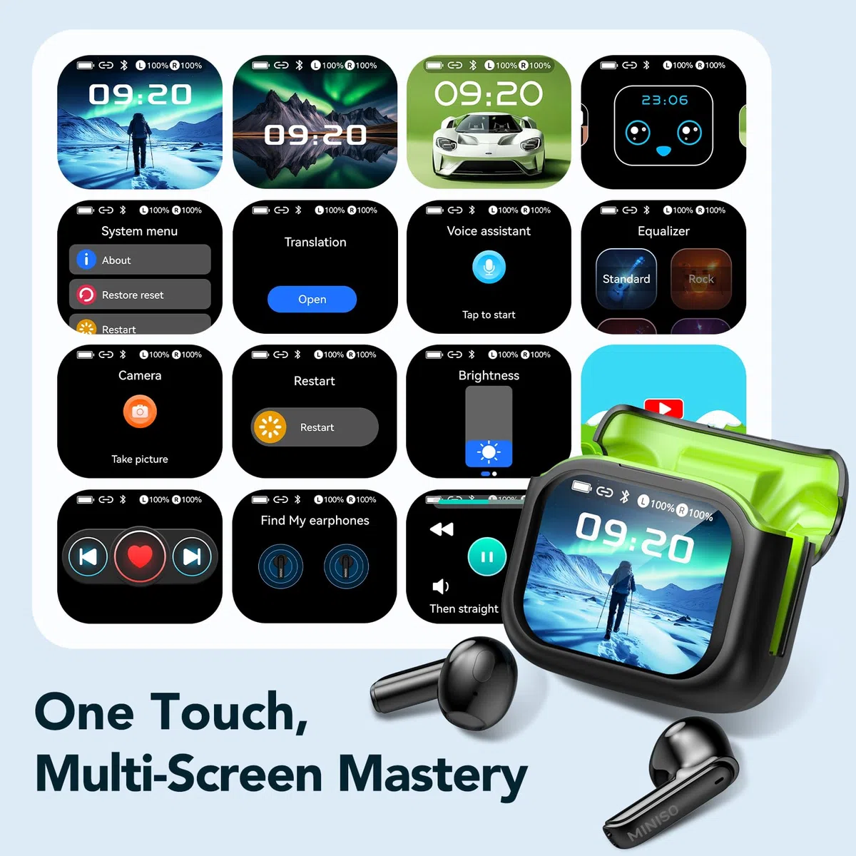 MINISO MS103 Cuffie con traduzione automatica in tempo reale e intelligenza artificiale, 134 lingue, touchscreen LCD, Bluetooth 6.0, ideali per viaggi, lavoro e studio