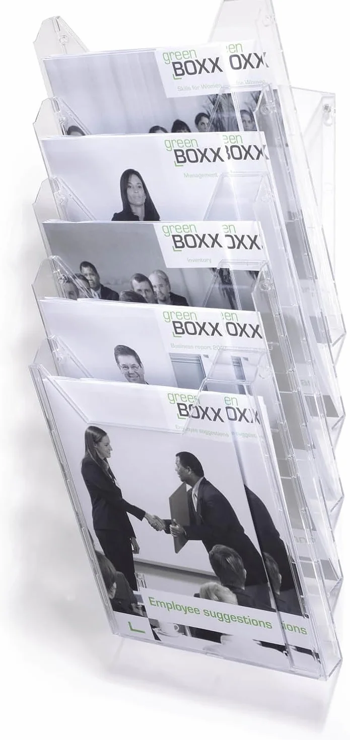 Durable 858619 - Combiboxx A4 Set XL, set di 5 vaschette porta dépliant da f.to A4 fino a f.to di 311x240 mm, da tavolo e da parete, trasparente