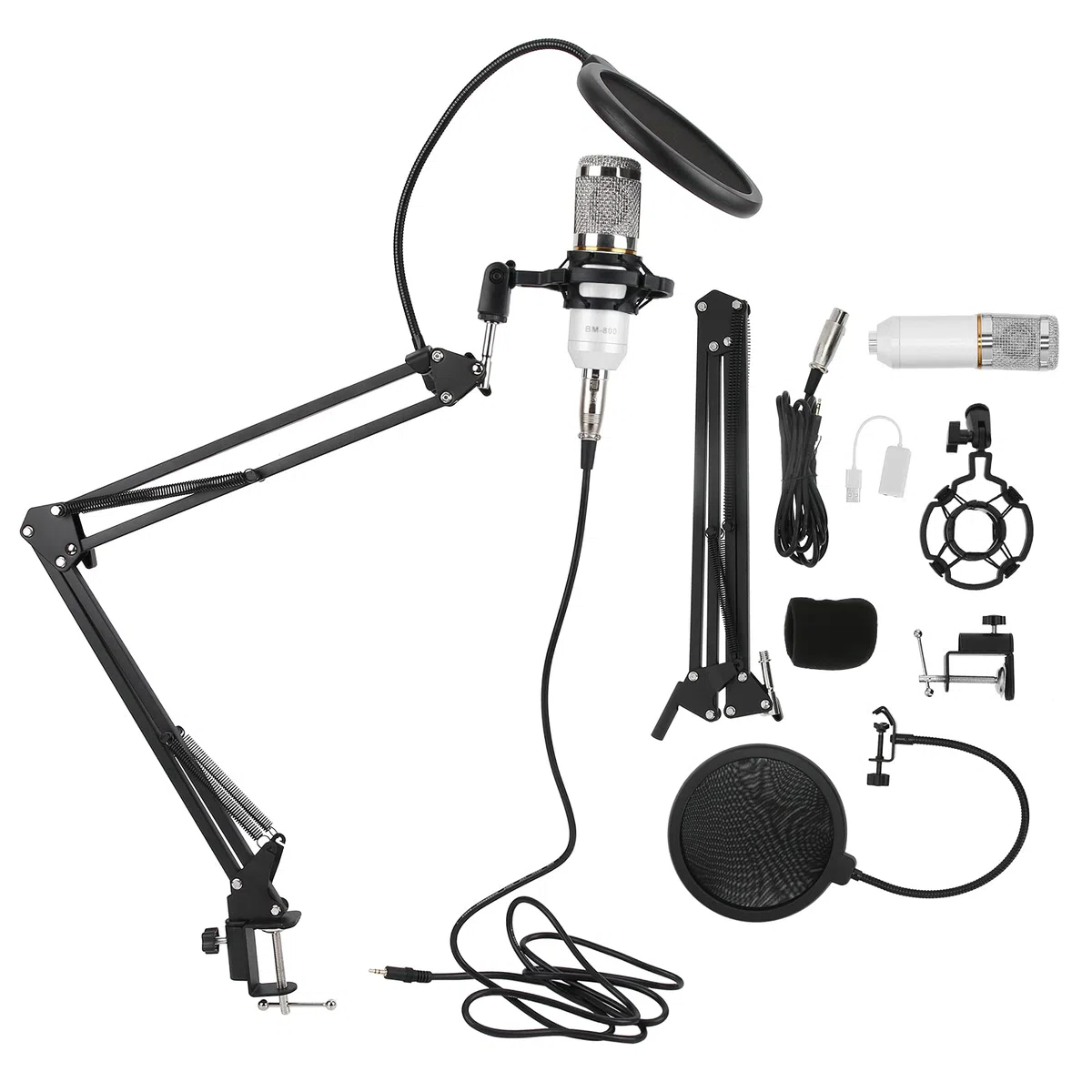 HERCHR Microfono USB a Condensatore da Studio Computer Kit Microfono Per PC Strumenti Voice Over Registrazione Podcasting Gaming Streaming Microfono a Condensatore(bianco+argento)