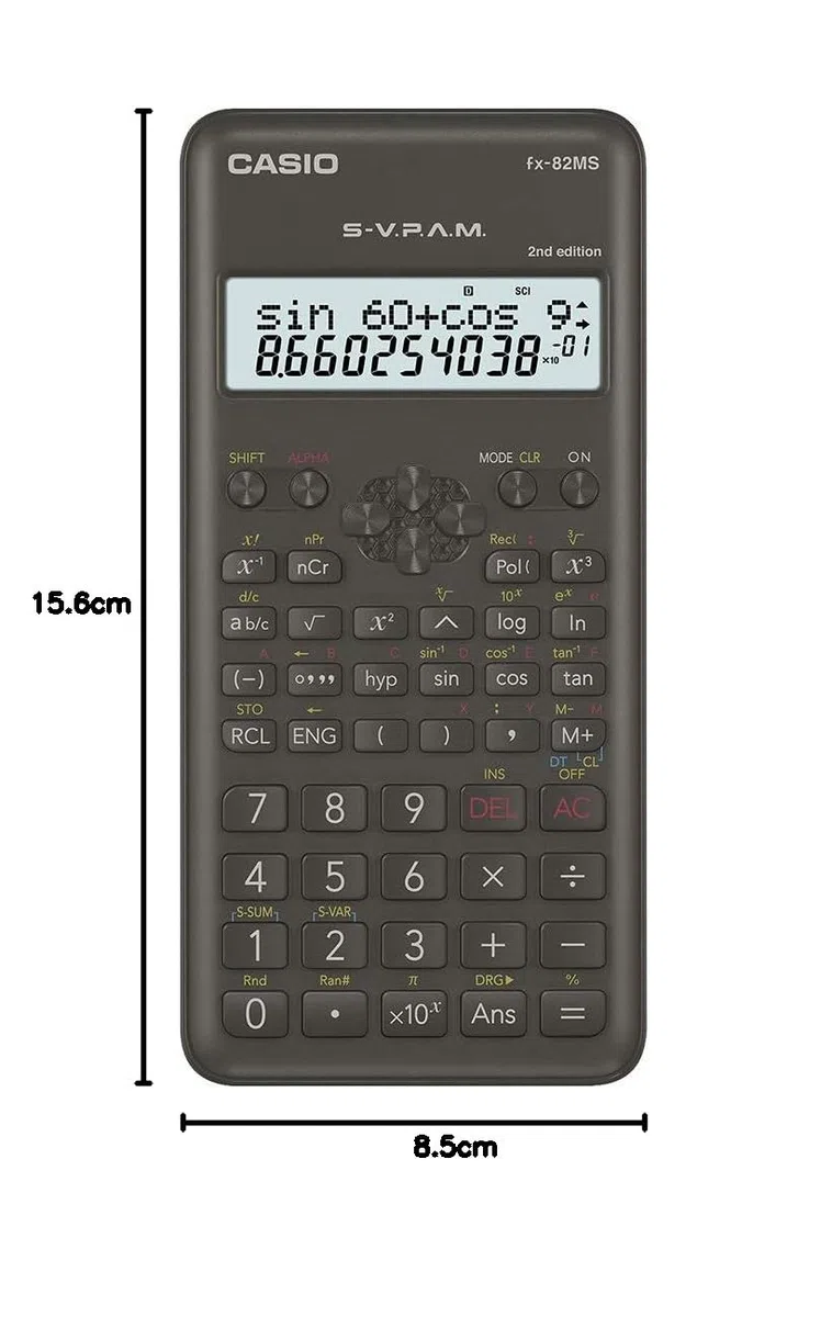 Casio FX-82MS-2-S-MH Calcolatrice Scientifica 240 Funzioni con Schermo a 2 Linee, Nero, Med