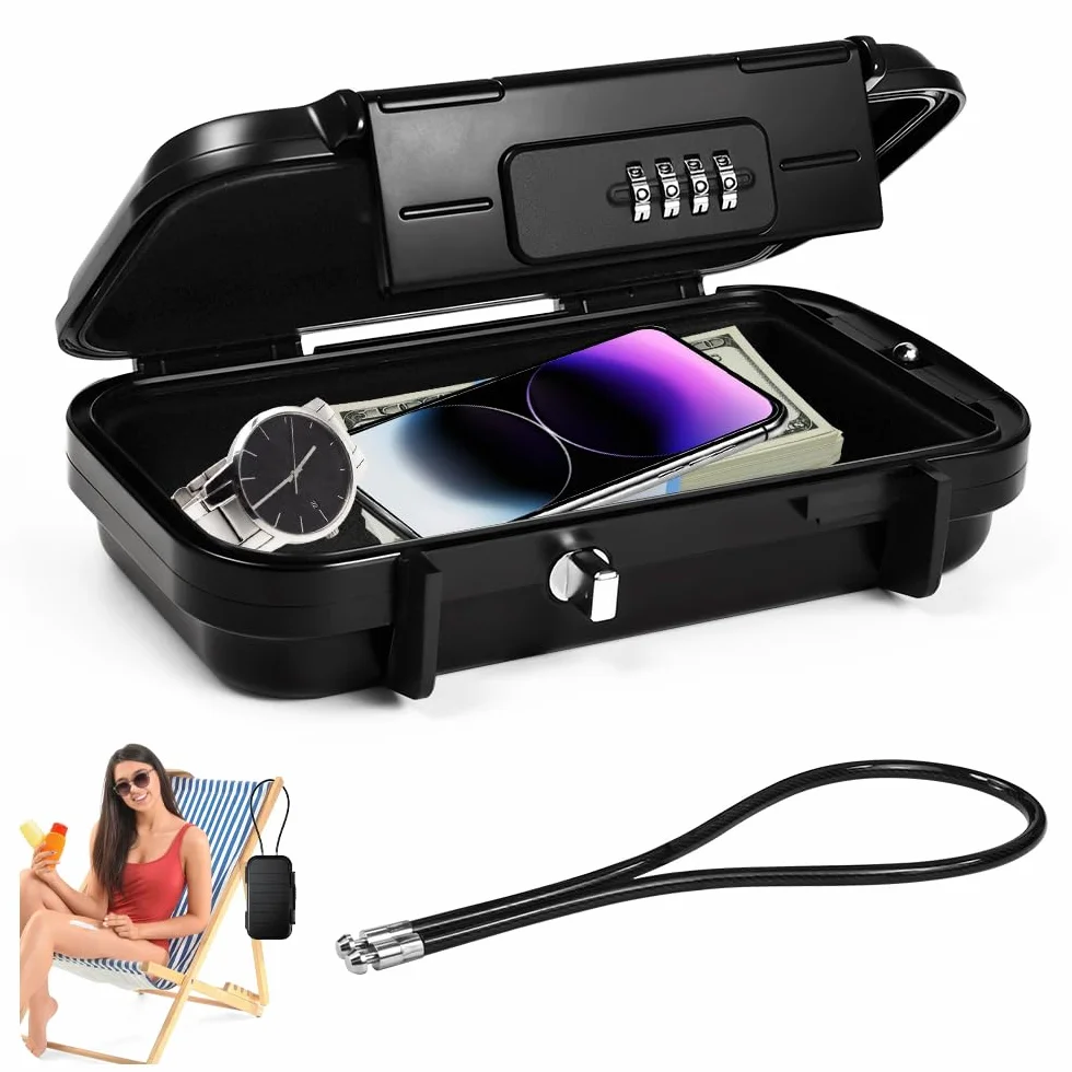 Cassaforte Portatile con Combinazione, Cassetta di Sicurezza Piccola con Codice Numerico, Mini Cassaforte Portatile con Rimovibile Fune per Spiaggia, Viaggi, Campeggio, Ufficio