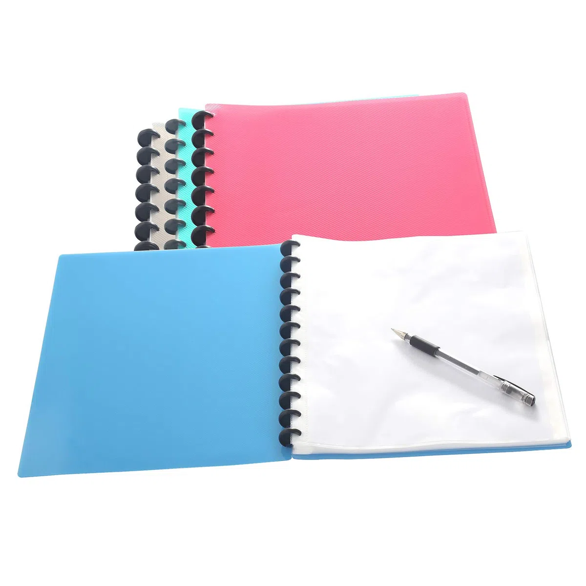 TUKA-i-AKUT 4pz A4 PP Portalistino con Rilegatura Anelli, Buste Trasparenti, Per Presentazione e Archiviazione di Documenti, Libro di Presentazione a Spirale, Set di 4 in 4 colori, TKD8029 bunt