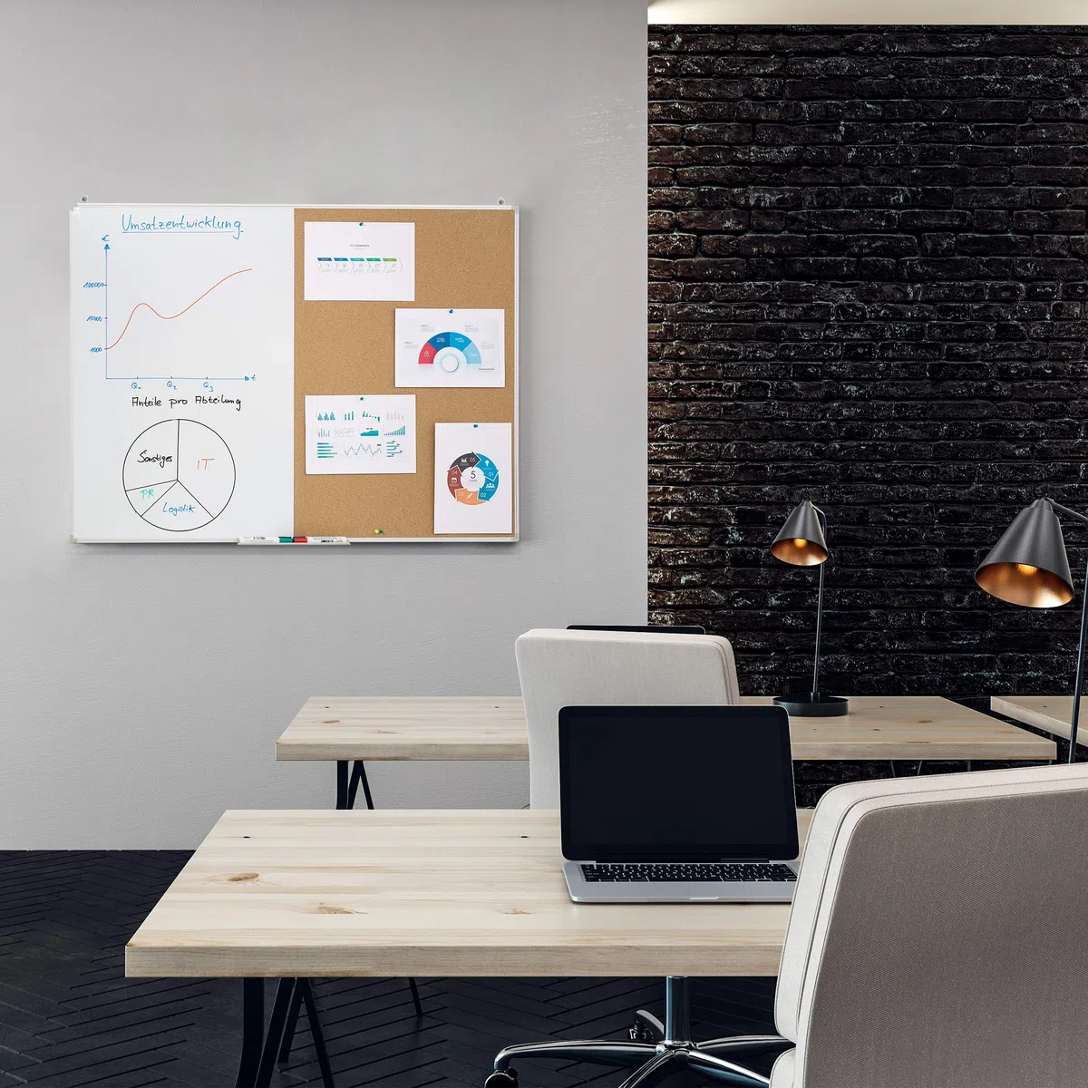 Relaxdays Lavagna Combinata 2in1, White & Cork Board, Cornice in Alluminio, Porta Pennarelli, 60 x 90, Bianco/Naturale