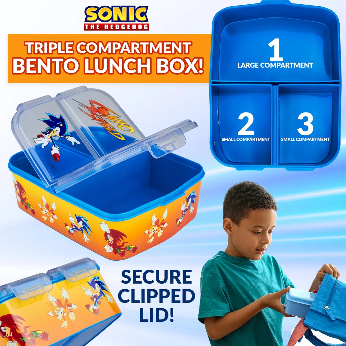 Get Trend SONIC THE HEDGEHOG Porta Merenda Bambino con Scomparti e Borraccia per la Scuola