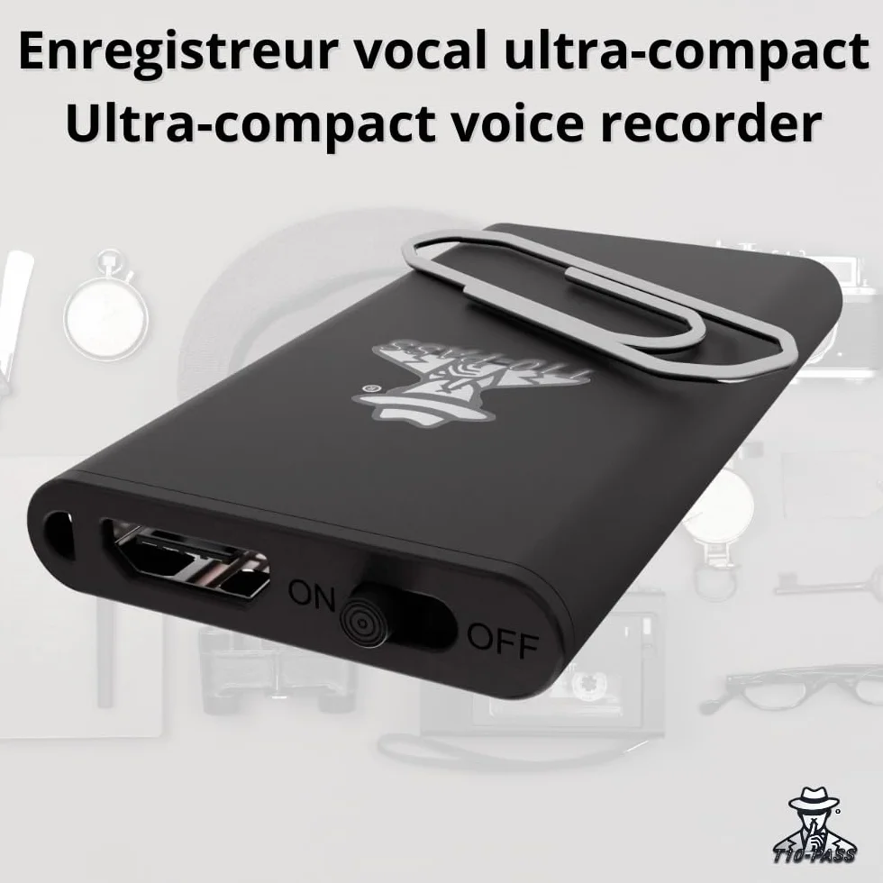 Microspia Audio – Registratore vocale ultra compatto (4 x 2 cm, spesso solo 5 mm). Discreto e ideale per riunioni, auto, conferenze e sorveglianza.