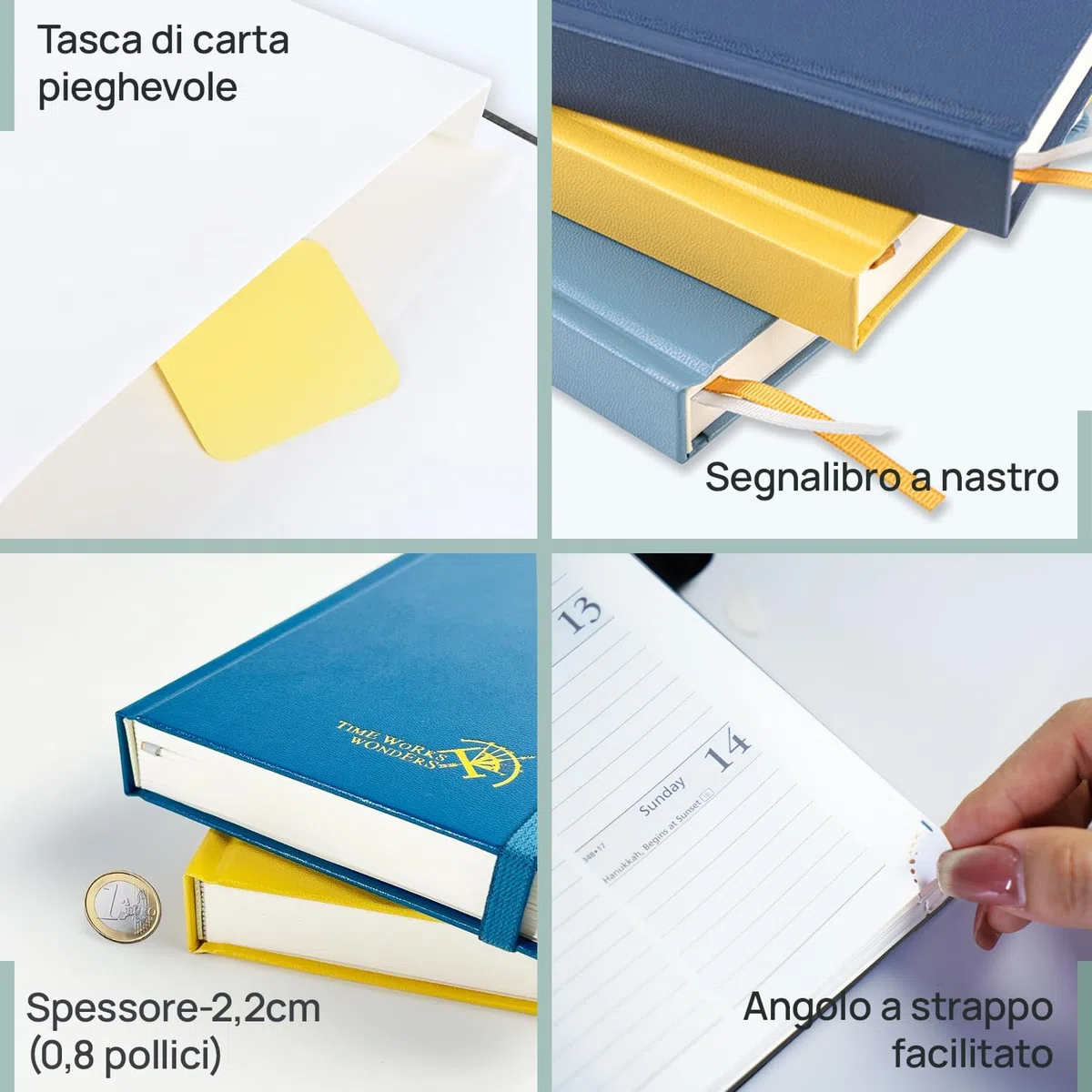 POPRUN Agenda 2026 2027 Giornaliera A5, Daily Planner 21,5 x 14,5 cm 12 Mesi da Ago.2026 a Lug.2027, 1 Giorno 1 Pagina da Lun a Dom con Schede Mensili, Carta Spessa da 80 GSM, Verde Pacifico