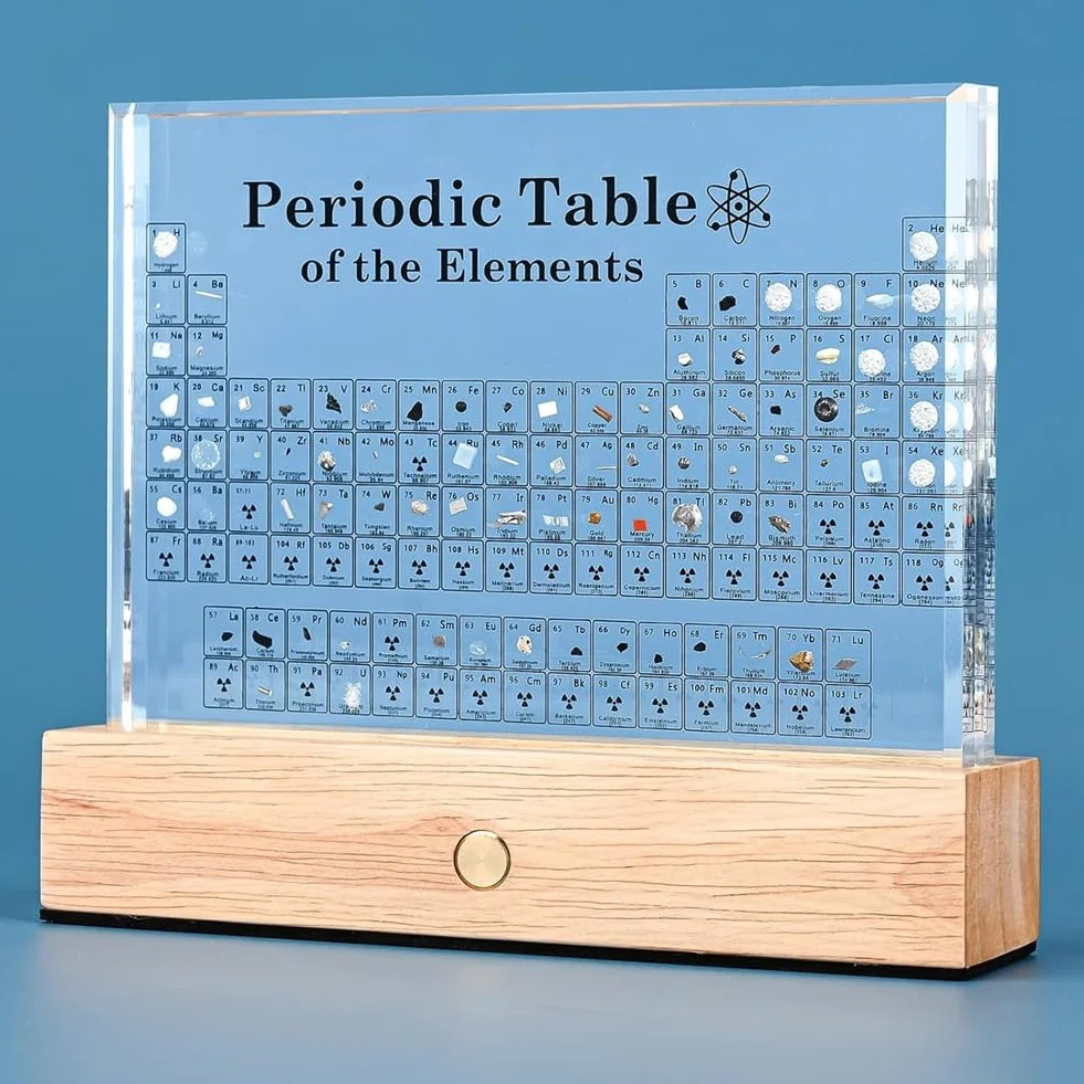 Tavola periodica con elementi reali, tabella elementi, display periodico acrilico con 83 campioni reali, durevole