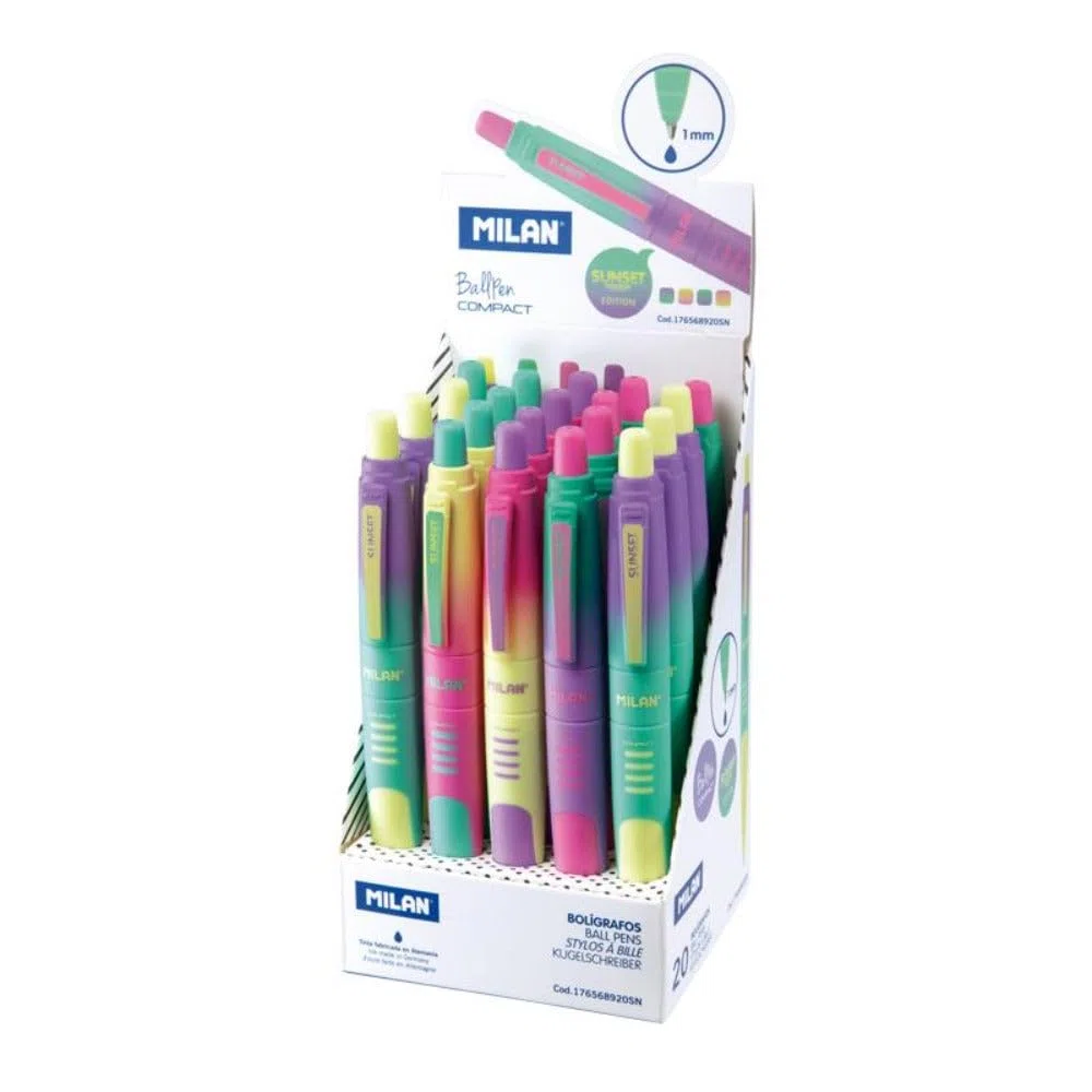MILAN Caja expositora 20 bolígrafos COMPACT Sunset, tinta azul