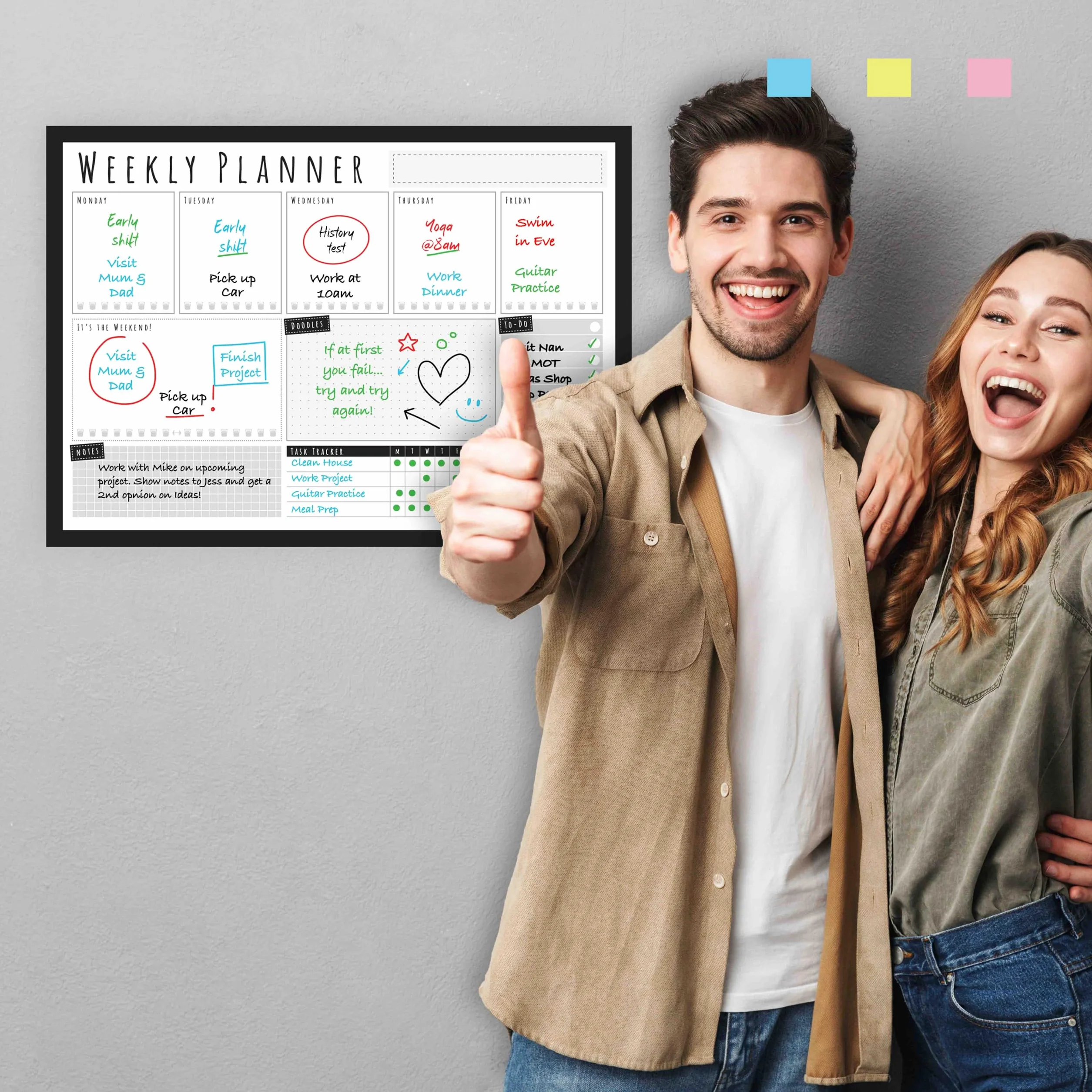 The Magnet Shop WallTAC A3 Agenda Settimanale Lavagna Adesiva per Parete | Prodotto nel Regno Unito | Calendario cancellabile a secco facile da rimuovere con adesivo riutilizzabile