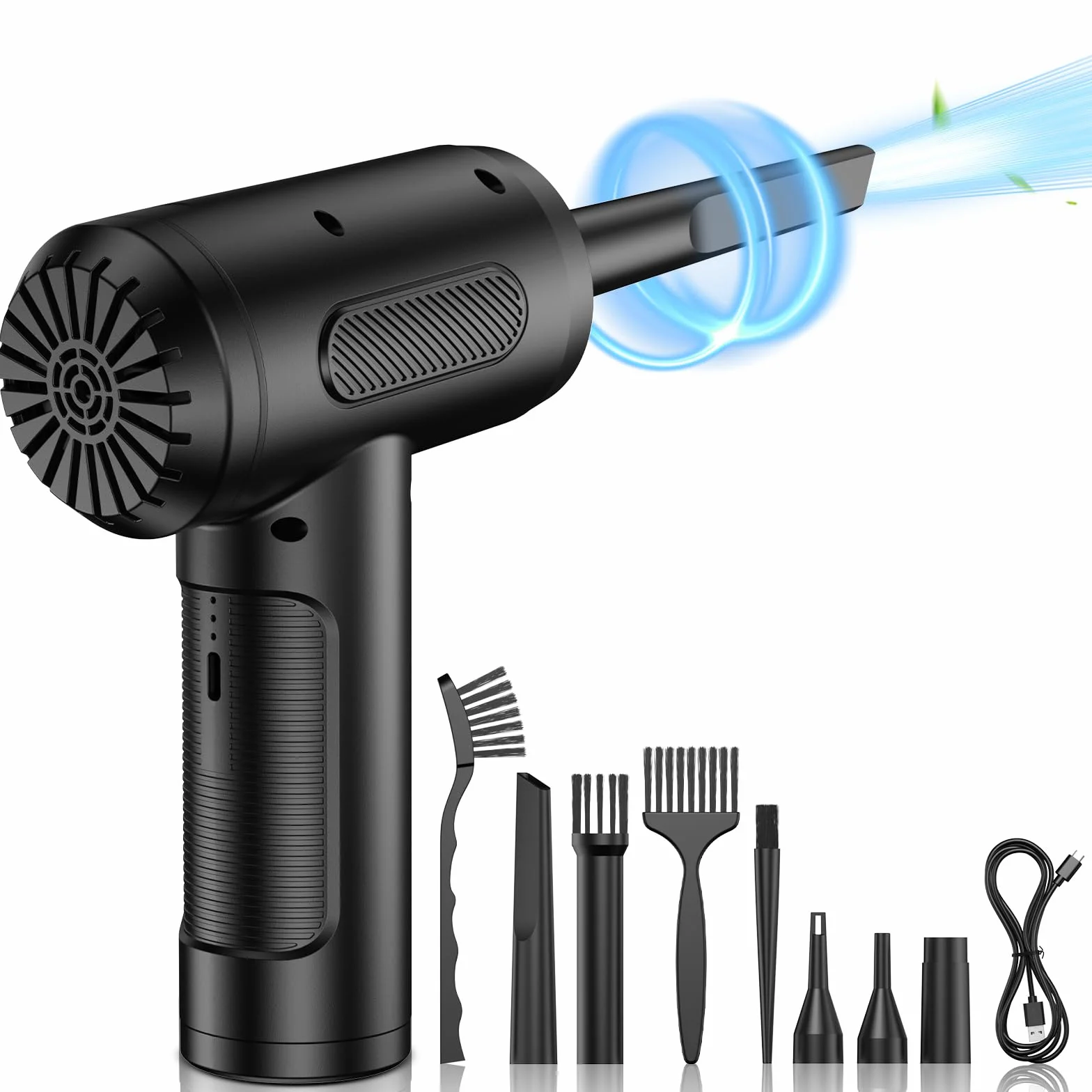 Apkezel Aria Compressa Elettrico Air Duster, 3 Velocità 91000 giri/min Soffiatore Aria Compressa, Spray Aria compressa Soffiatore pc Con batteria da 6000mAh per laptop, tastiera, auto