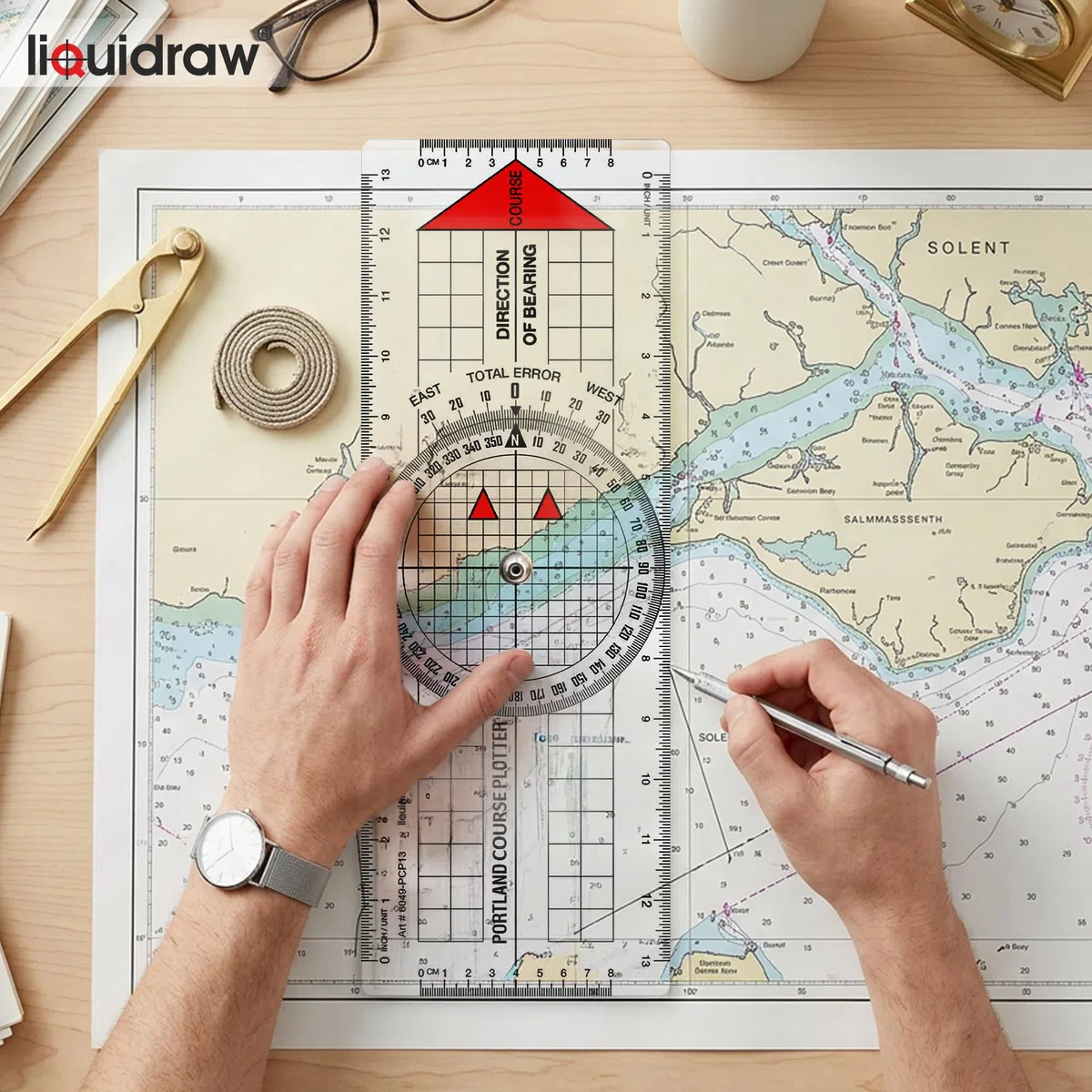 Liquidraw Portland Course Plotter con goniometro marino | Goniometro di navigazione | Strumento utile per la navigazione marina | Realizzato in acrilico trasparente resistente | Marcature chiare e