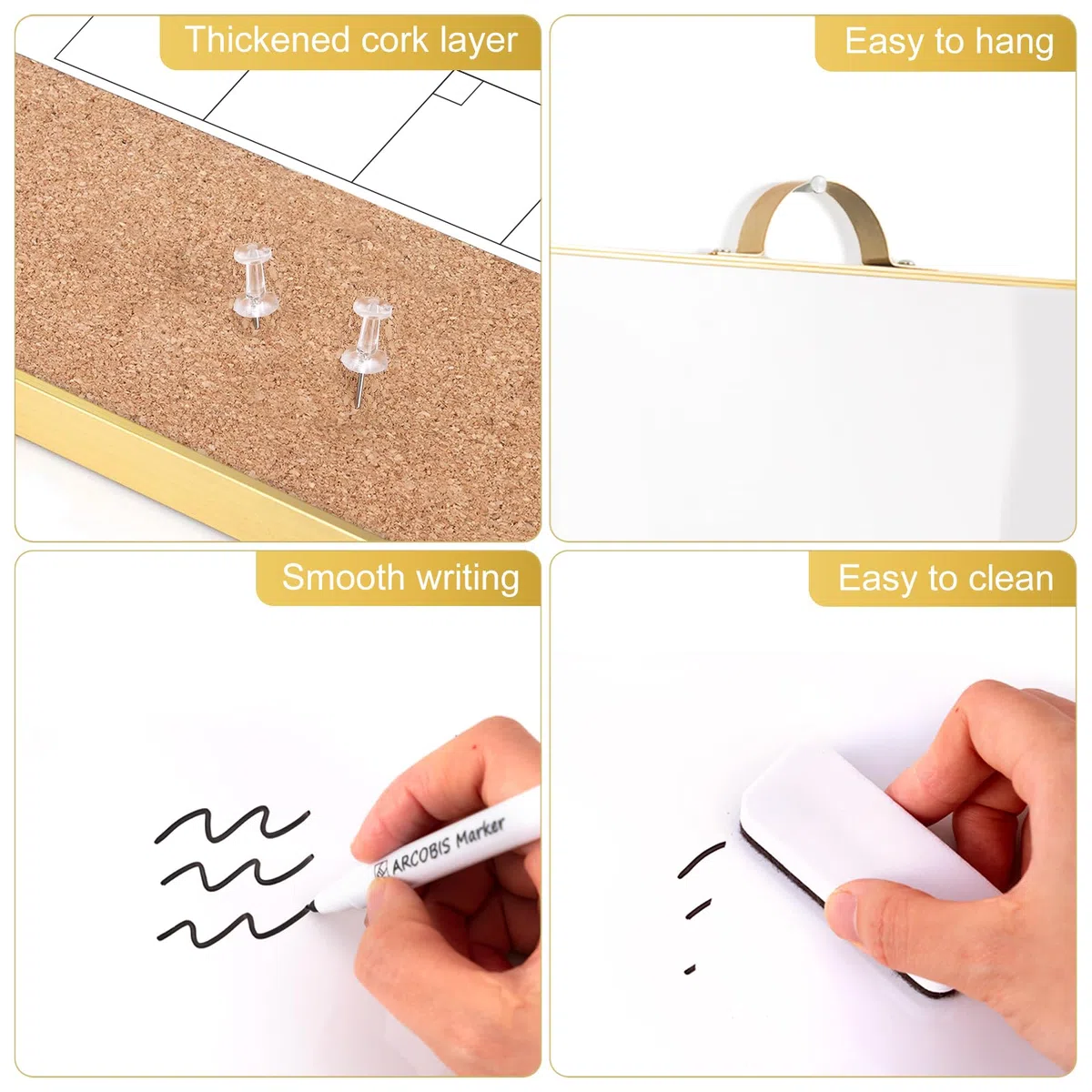 ARCOBIS Calendario cancellabile a secco con lavagna in sughero da parete, 30,5 x 40,6 cm, calendario bifacciale e lavagna magnetica mensile per casa, ufficio, scuola