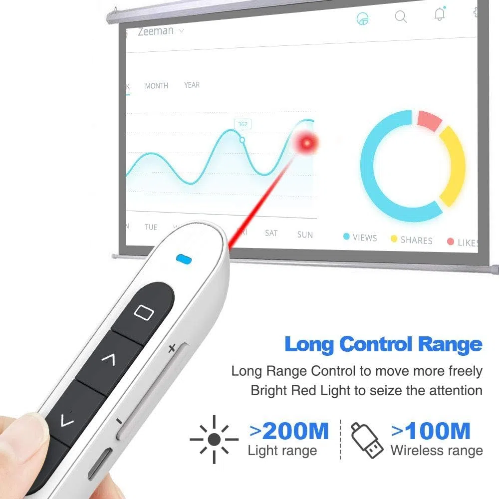Norwii Wireless Presenter N76 Puntatore Luce Ricaricabile con Durata Della Batteria Lunga 360mAh, Supporto Del Puntatore Di Presentazione per Mac