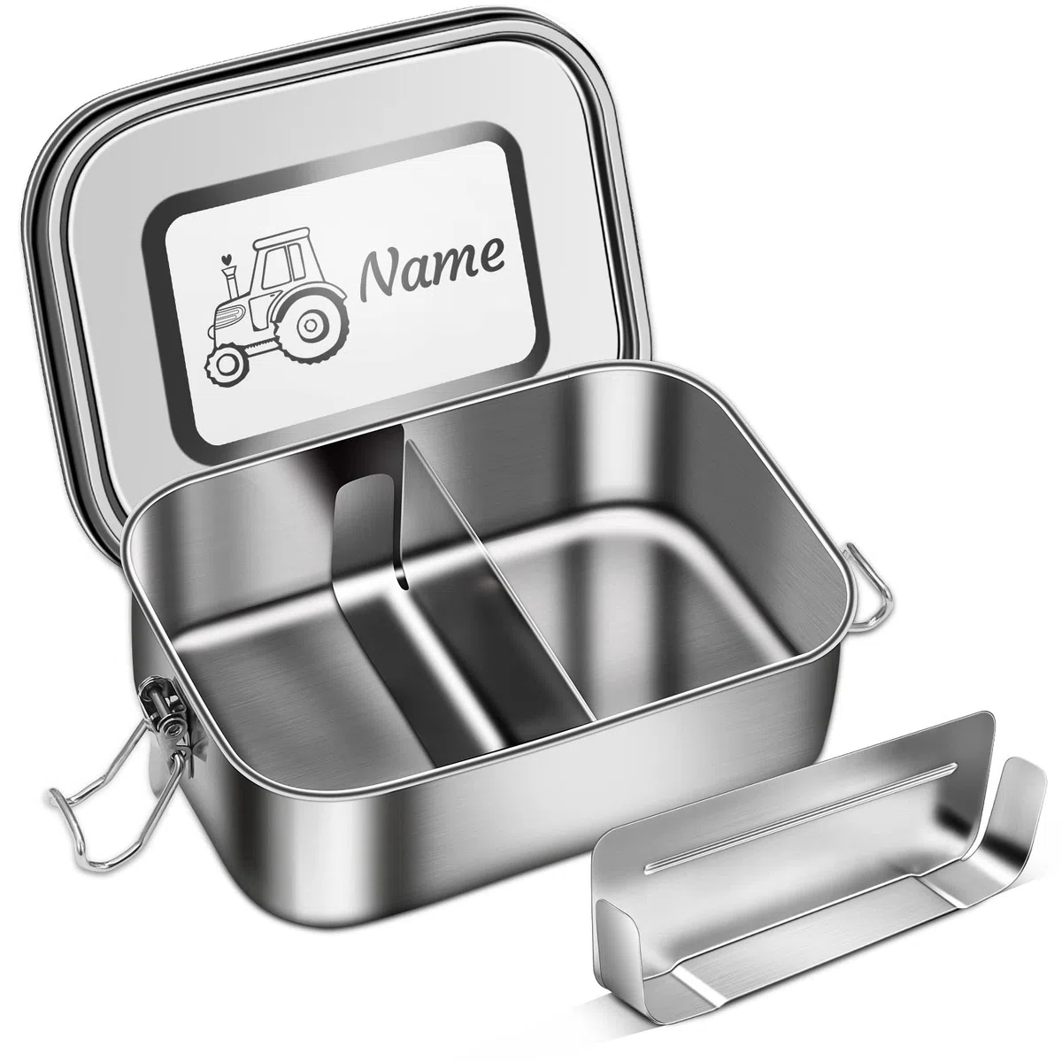 Bento Box in Acciaio Inossidabile, Portamerenda con Nome - Testo di Incisione Personalizzato, Lunch Box per Bambini e Adulti, Contenitore per Il ​Pranzo a Prova ​di Perdite con Divisorio (1200ml)